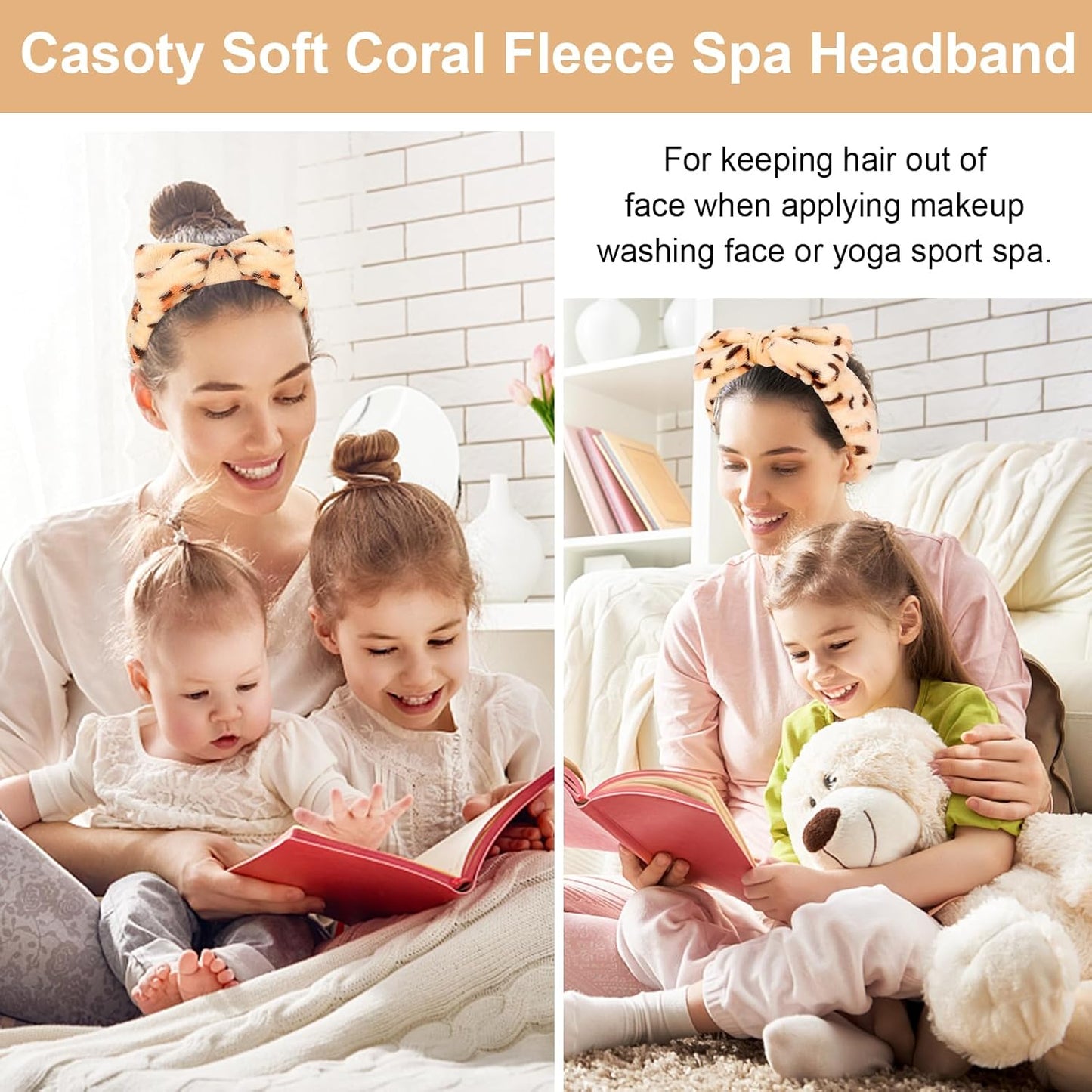 Casoty 6 Pcs Spa Headband, Hair Band for Washing Face, Cheetah Makeup Headband, Skincare Headbands, Soft Fleece Hairband for Face Washing Yoga