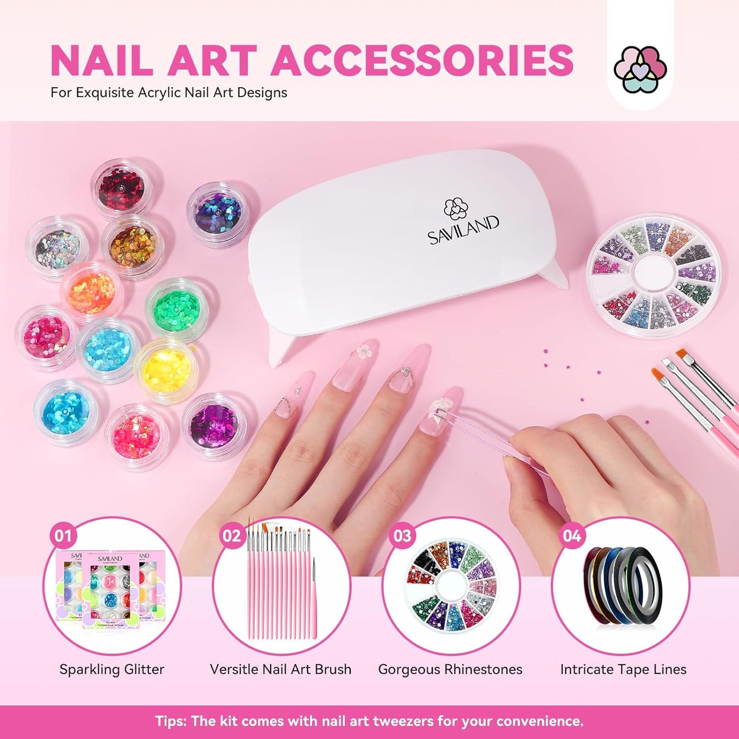 SAVILAND Acrylic Nail Kit with Everything: Professional Nail Kits Acrylic with Everything with Drill Practice Fingers Acrylic Nail Tools for Beginners Professional Home Manicure Christmas Gift Set