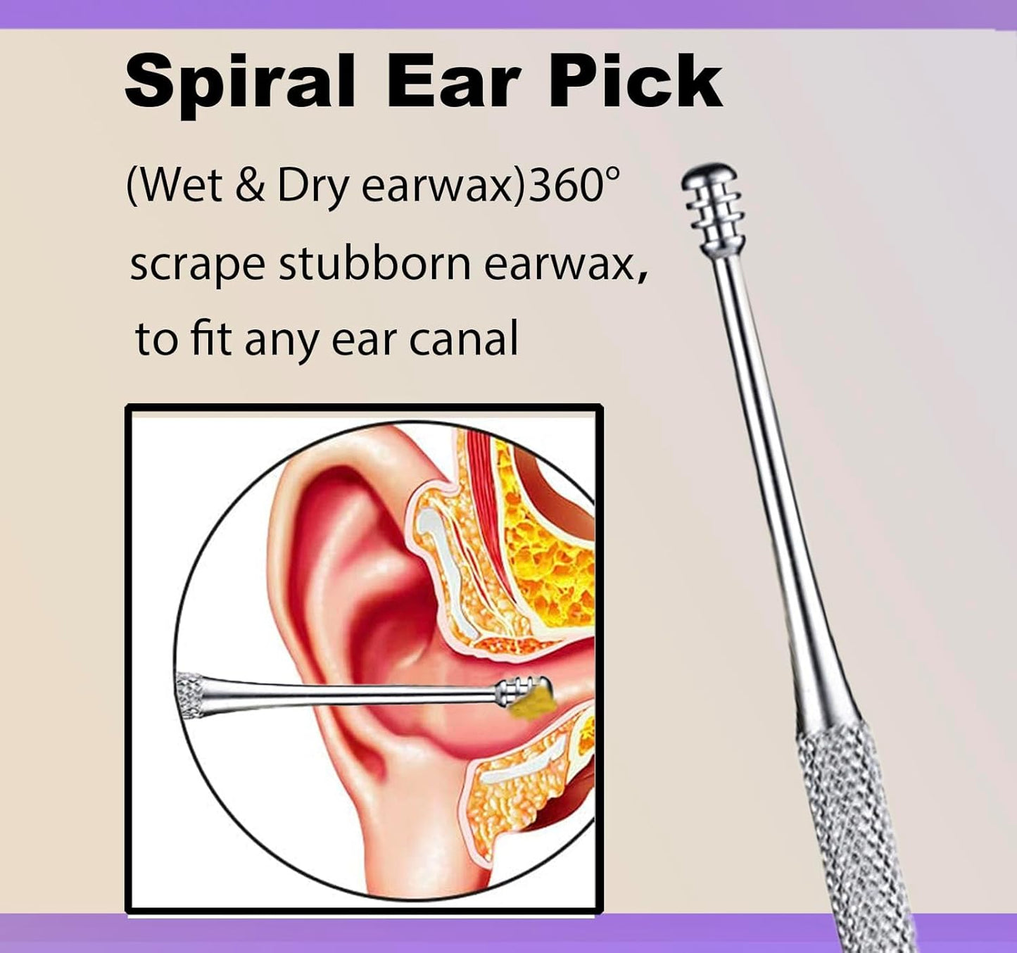 Ear Wax Removal kit, 4 Pcs Stainless Metal Earwax Removal Tool for Adults with Ear Spoon & Spiral Spring, Ear Cleaning Reusable
