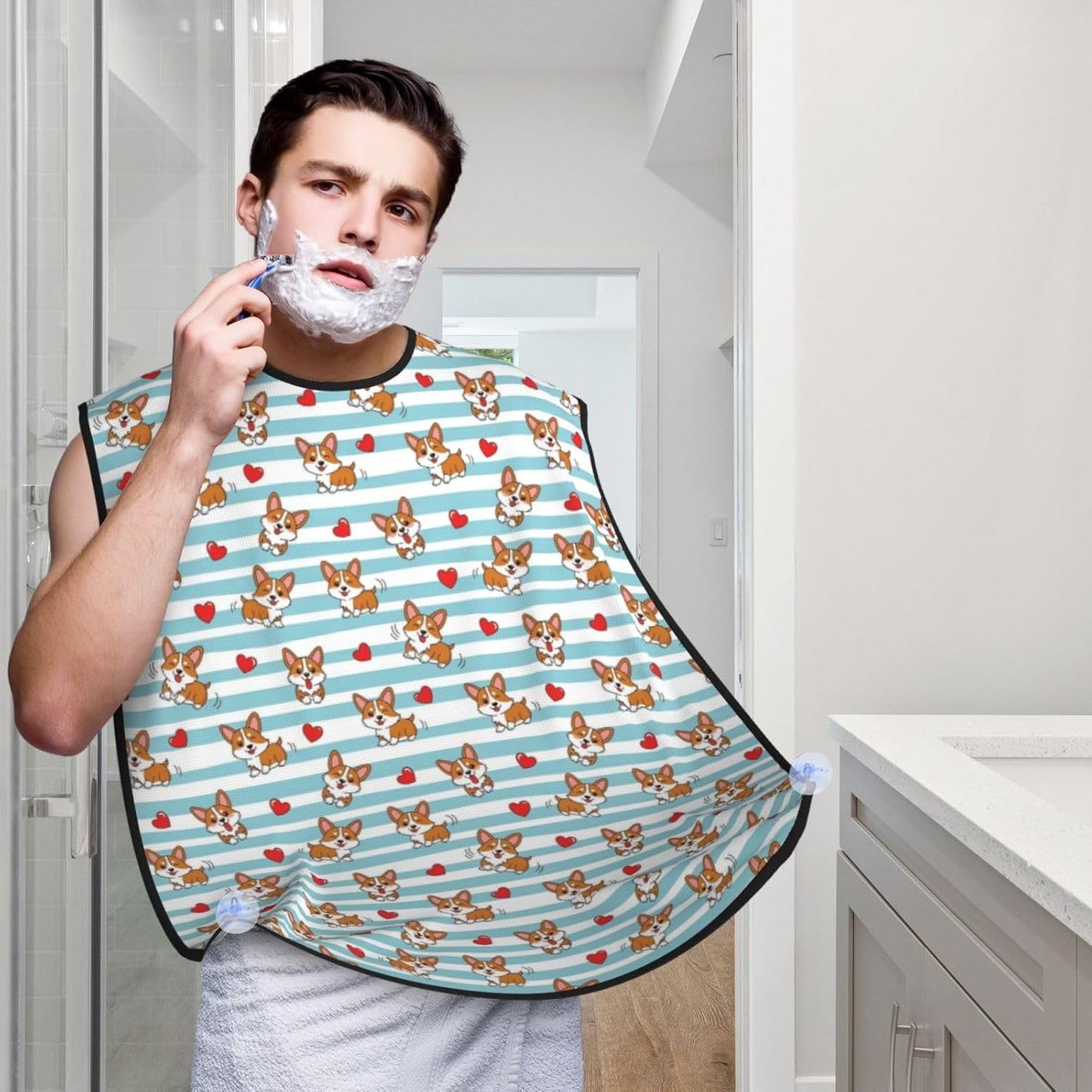 Professional Beard Bib, Non-Stick Hair Catcher Apron Waterproof, Shaving Grooming Essential for Men Dad, Cute Love Hearts Shave Bib