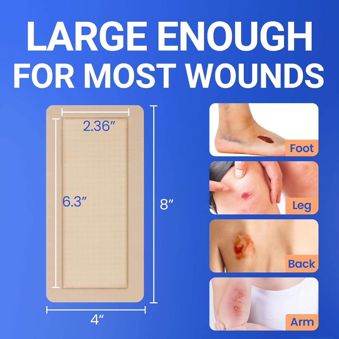 Large Waterproof Bandages 4x8 Silicone Foam Dressing for Sensitive Skin Wound Care, Adhesive Cohesive Pad with Border for First Aid, Post Surgical and Burn, Pressure, Scar Healing (10 PCS)