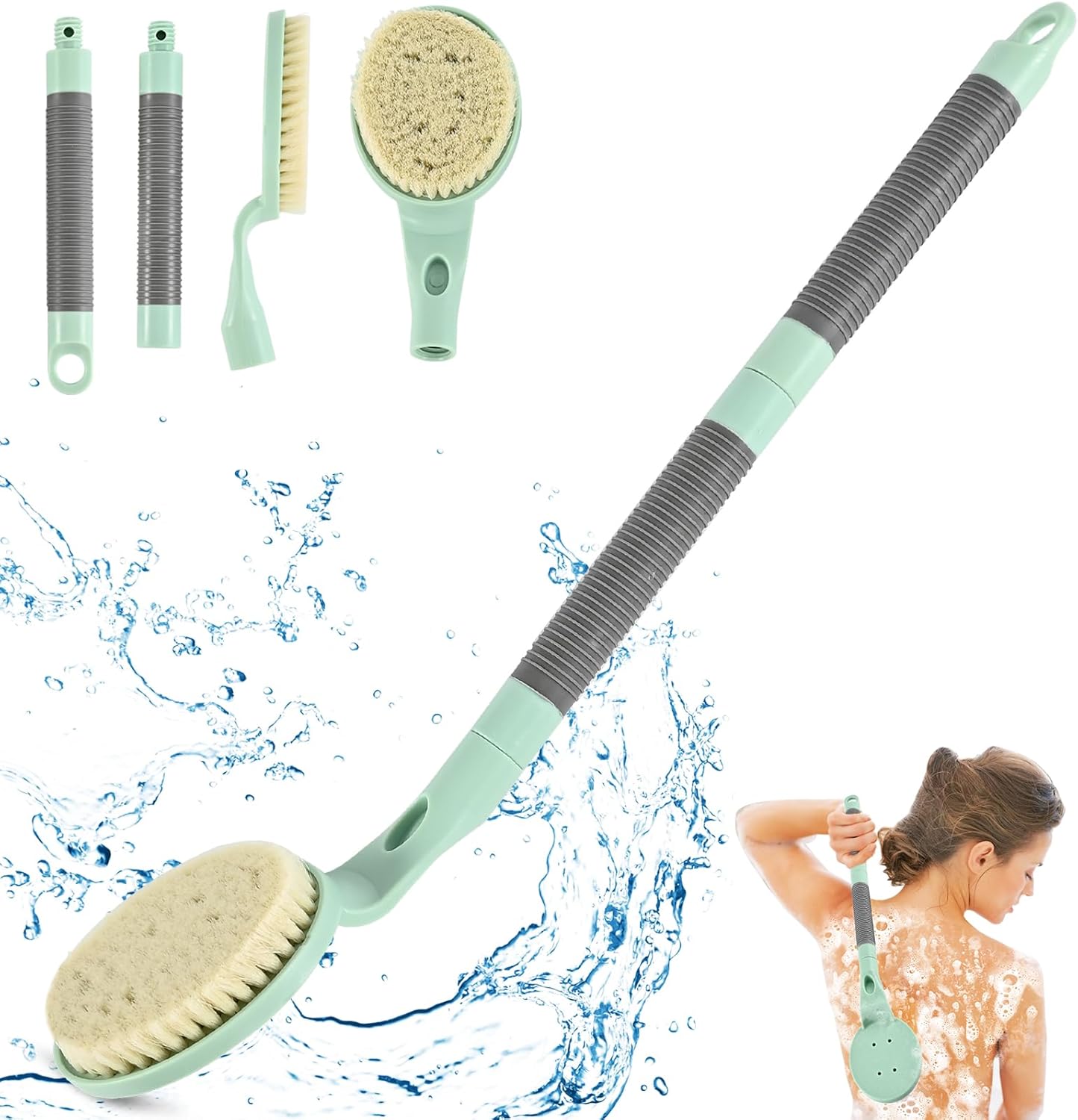 Back Scrubber Anti Slip for Shower, 21.7” Detachable Back Bath Brush for Shower, Back Scrubber, Exfoliation and Improved Skin Health for Elderly with Limited Arm Movement, Disabled (21.7” Cyan)