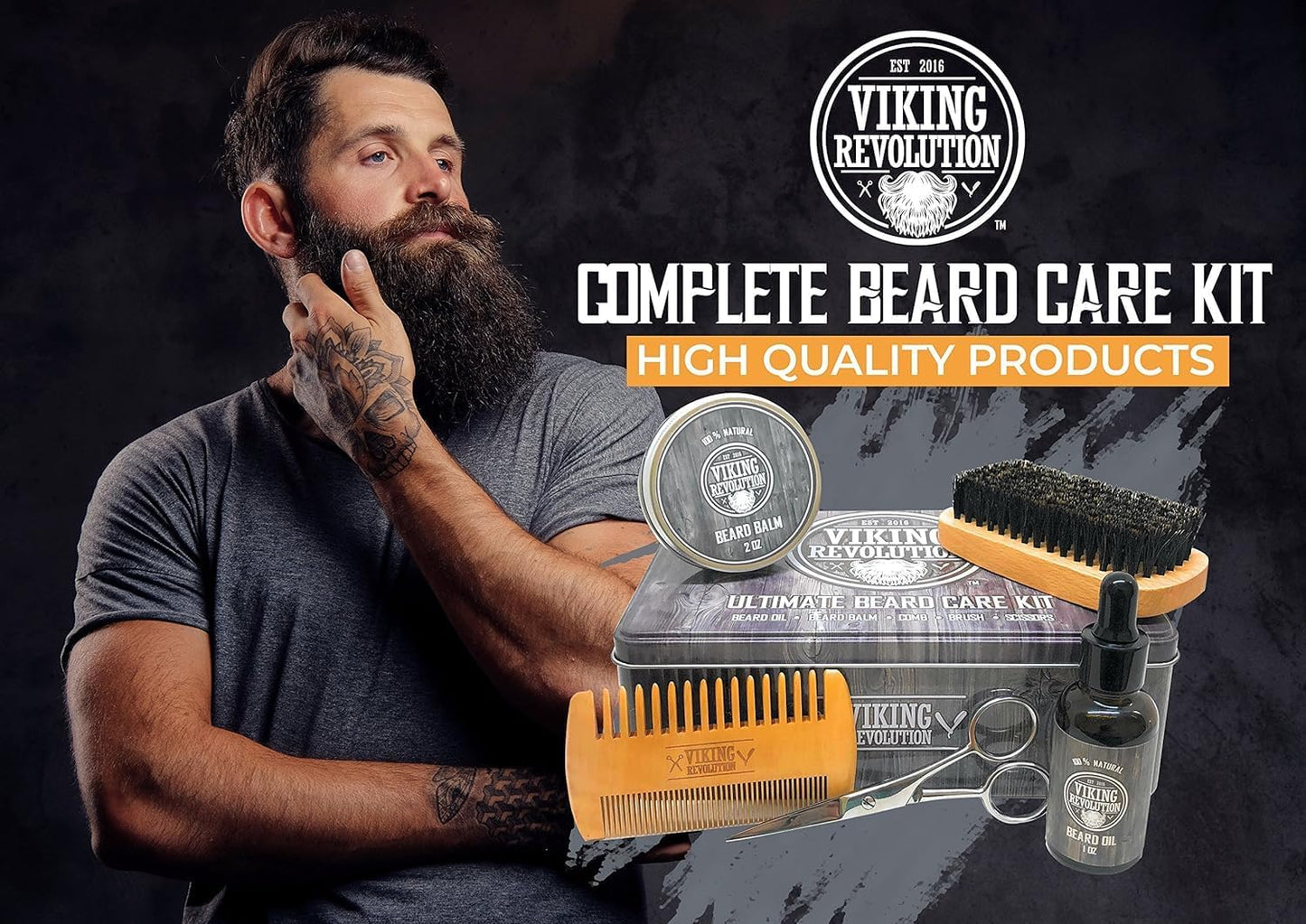 Viking Revolution - Ultimate Beard Kit - Beard Grooming Kit with Beard Brush, Beard Comb, Beard Balm, Beard Oil, Beard & Moustache Scissors - Gifts for Men