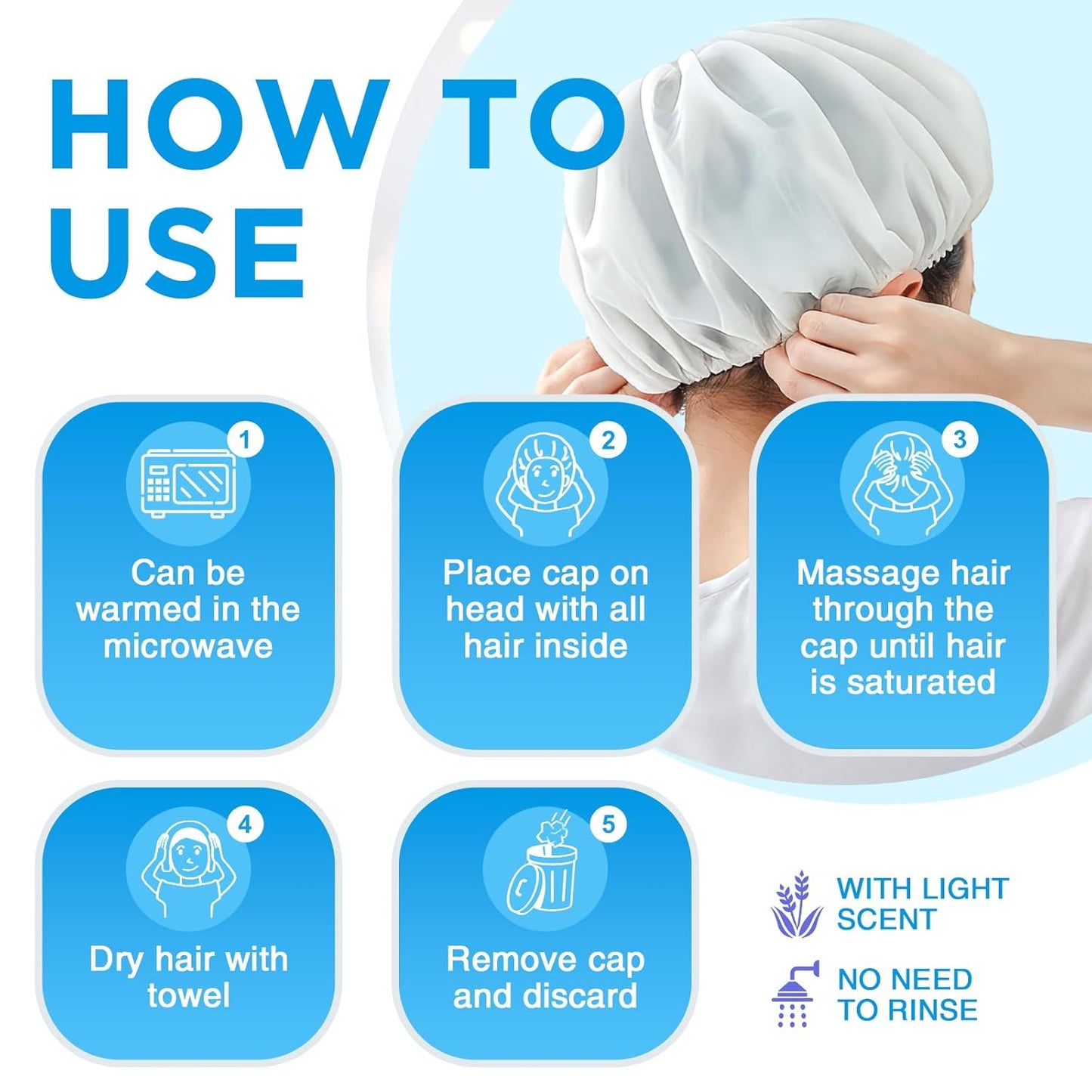 OK TAPE No Water Shampoo Caps (6 Pack) 3 Scents, Rinse Free Shower Cap for Elderly, After Surgery, Camping, Shampoo and Conditioner Hair Wash Cap (Lavender, Verbena and Cucumber Scents)