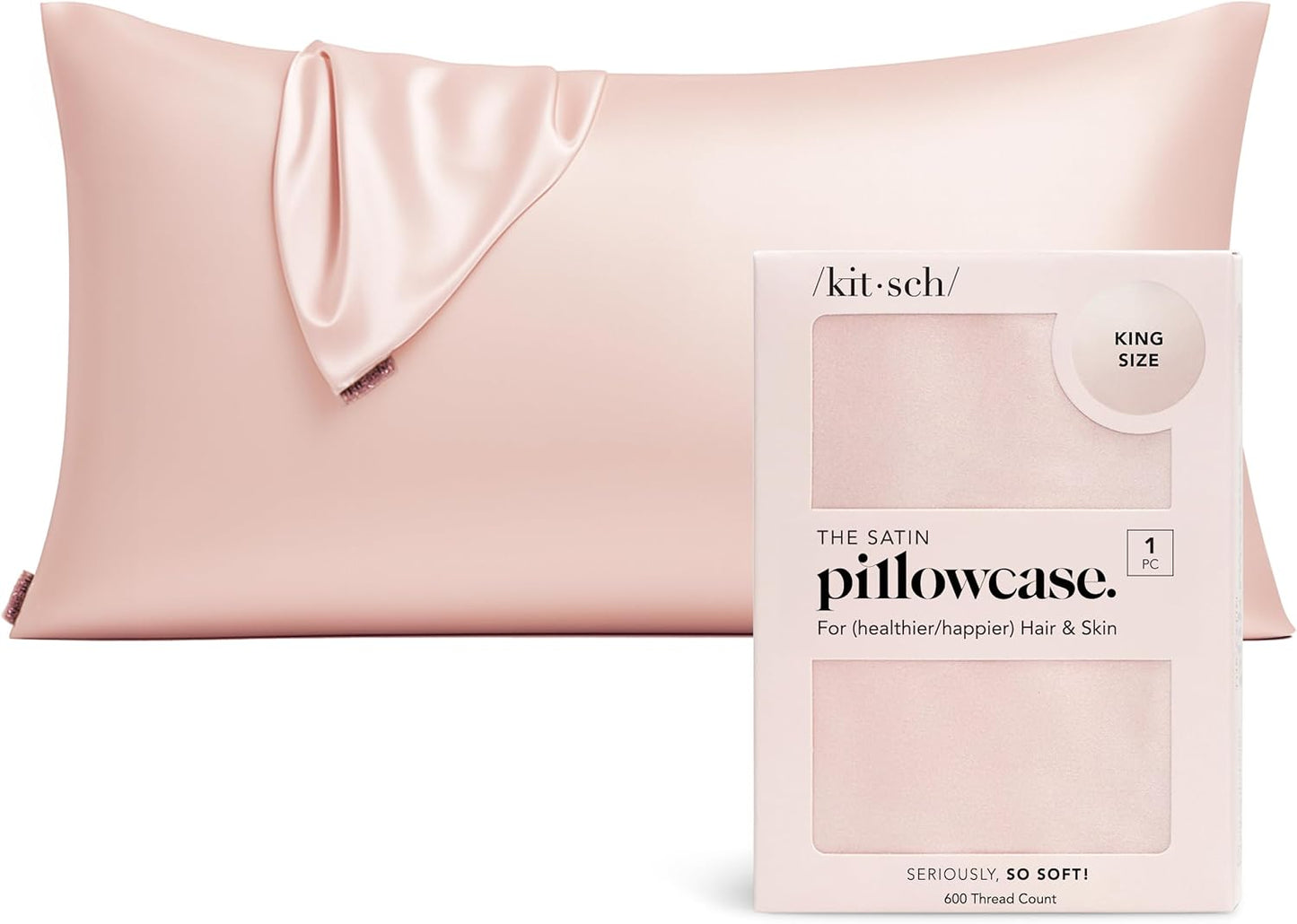 Kitsch Satin Pillowcase, Softer Than Silk Pillow Cases King, Cooling Pillow Covers, Satin Pillowcase with Zipper for Hair, Skin & Quality Sleep, Wrinkle-Free & Smooth, King Size 19"x36", Blush