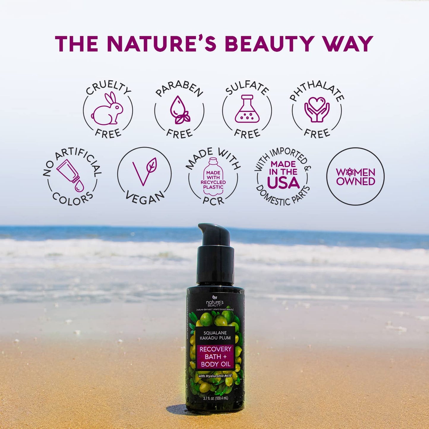 Nature's Beauty Squalane Kakadu Plum Recovery Bath + Body Oil Multi-Pack - Restore & Nourish your Skin, Quick-Absorbing, Made w/Hyaluronic Acid + Vitamin C + Almond Oil, 3.7 fl oz (2 Pack)