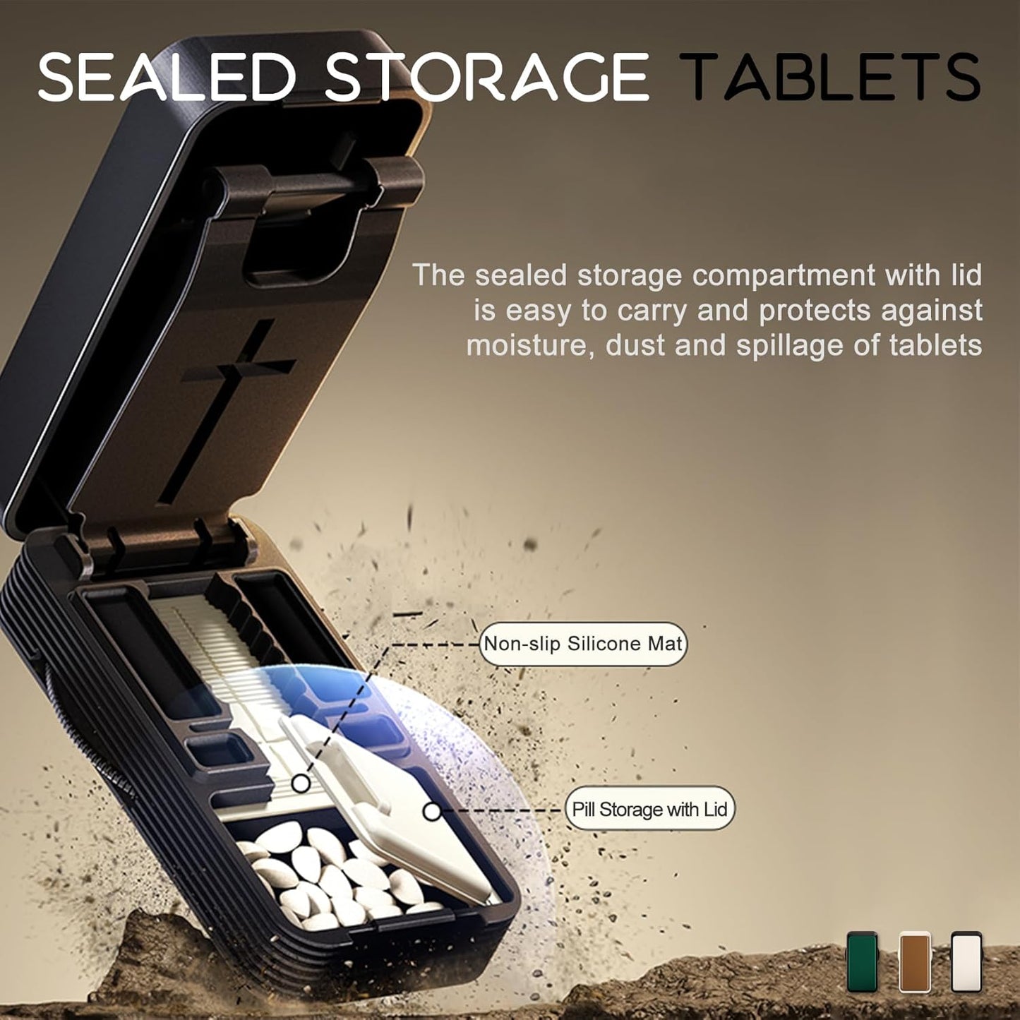 Pill Cutter - 1/4 & 1/2 Pill Splitter for Small Tiny Large Pills Professional | Hidden Blade & Sealed Storage | Adjustable & Cuts Multiple Tablets | Includes Cleaning Brush (Black)