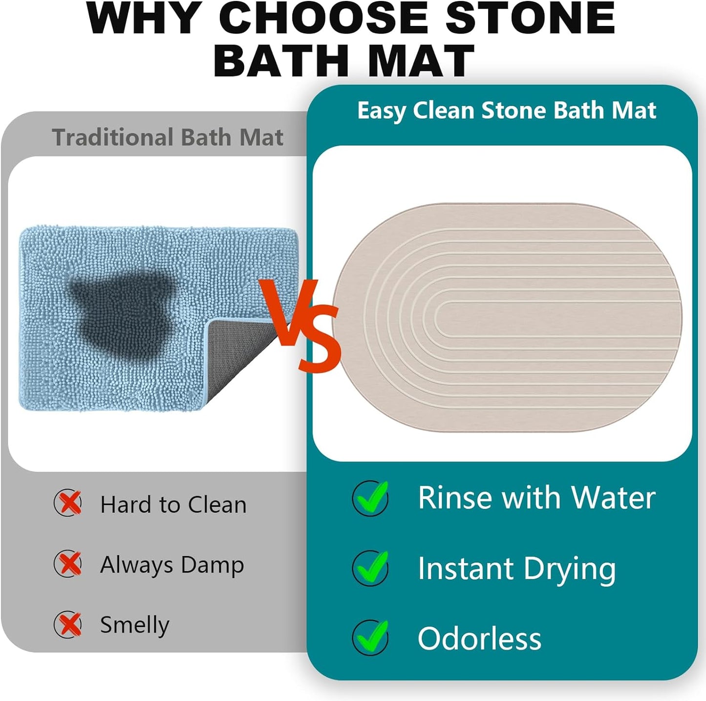 Elfcool Stone Bath Mat Diatomaceous Earth Shower Mat Non Slip Quick Dry Bath Stone Mat Super Absorbent Bathroom Floor Mat for Bathroom Kitchen Counter (Off White)