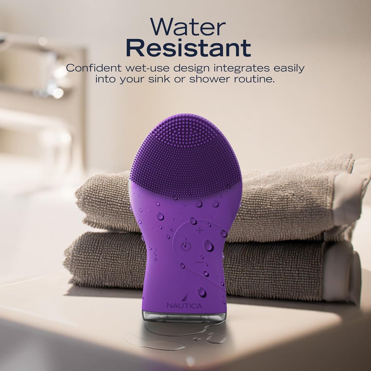 Nautica PC120 Facial Cleansing Brush Made with Ultra-Hygienic Soft Silicone, Waterproof, Rechargeable Vibrating Face Exfoliator Scrub Brush with Sonic Technology for Men & Women - Hy Purple