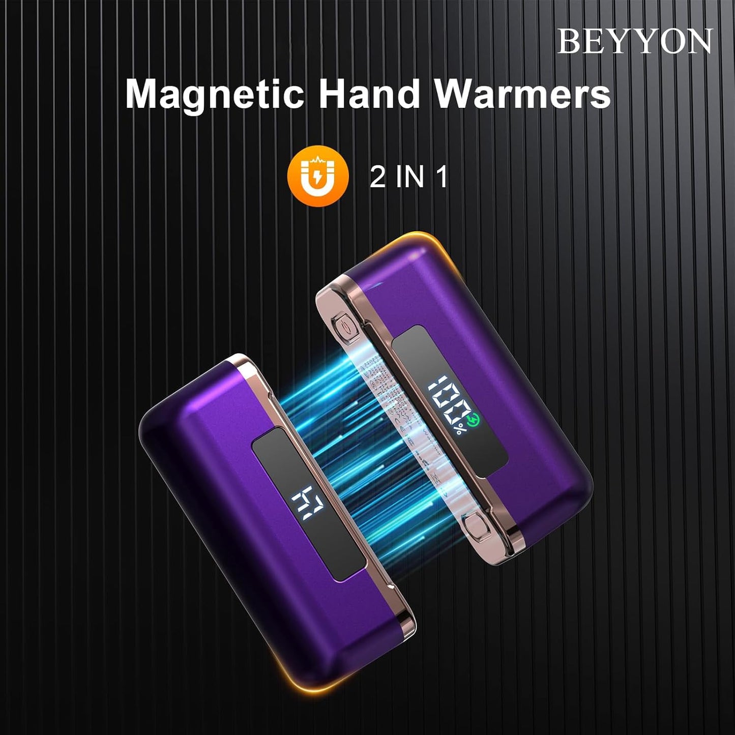 BEYYON Hand Warmers Rechargeable - Magnetic Electric Hand Warmer 2 Pack, 4 Levels Heat Up to 131℉ with LED Display, Portable Reusable Pocket Heater for Raynauds, Golf, Camping, Men, Women