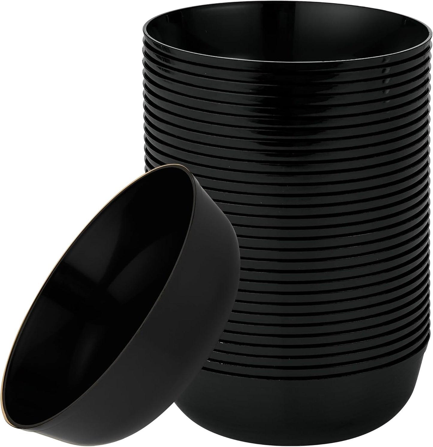 [30 Pack 16 OZ Bowls] Edge Collection Black Plastic Party Bowls Premium heavyweight Elegant Disposable Tableware Dishes