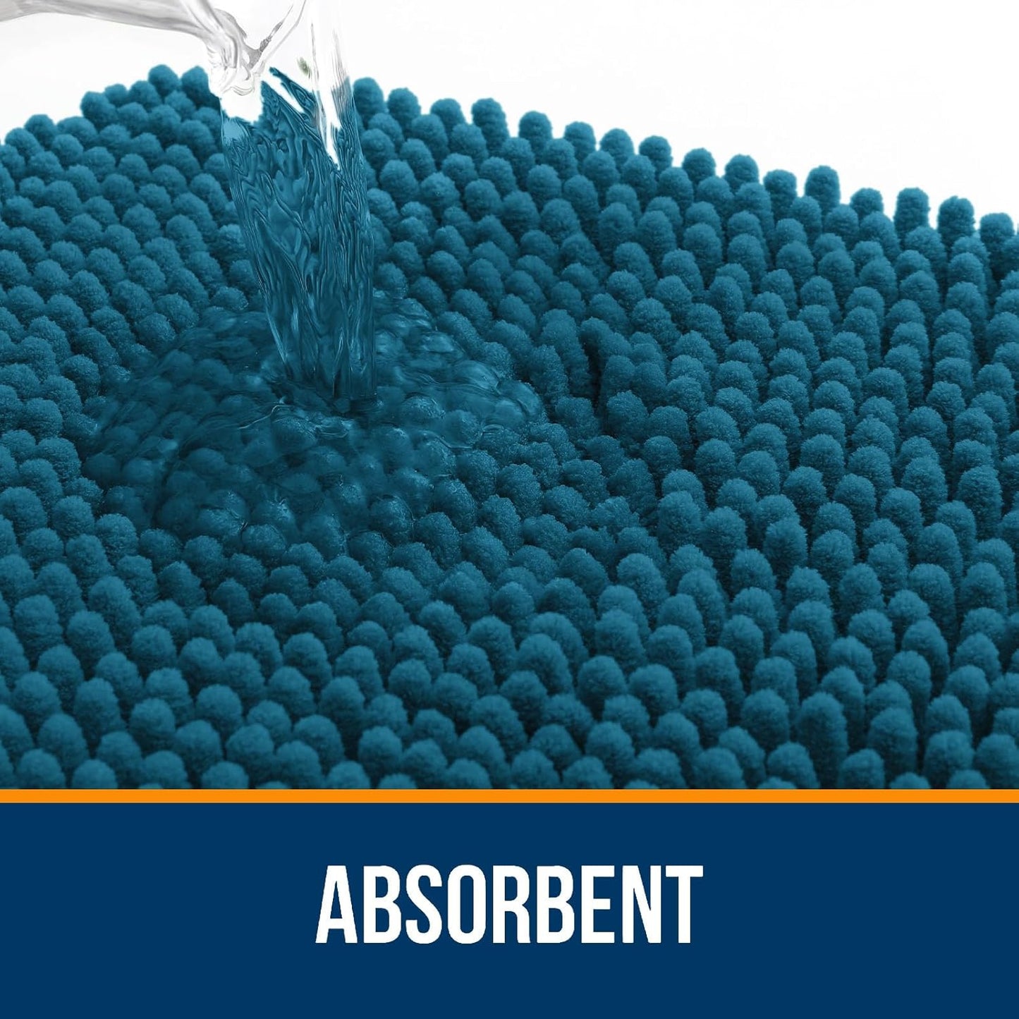 OLANLY Toilet Rugs U-Shaped 24x20, Extra Soft Absorbent Chenille Contour Bathroom Rugs for Toilet, Dry Quickly, Machine Washable, Non-Slip Bath Mat, Peacock Blue