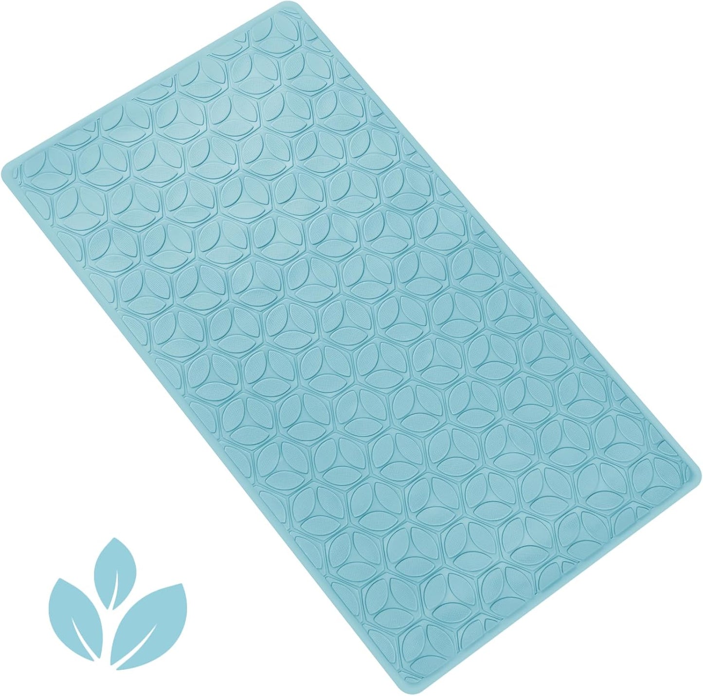 WRISIN Bathtub Mat Non Slip with Suction Cups - 100% Rubber Bathroom Mat Textured for Bath Tub Shower Safety - Soft on Touch - BPA/PVC Free - Pet Dog Bath Mat - Machine Washable - 16 × 28 Inch（Blue）