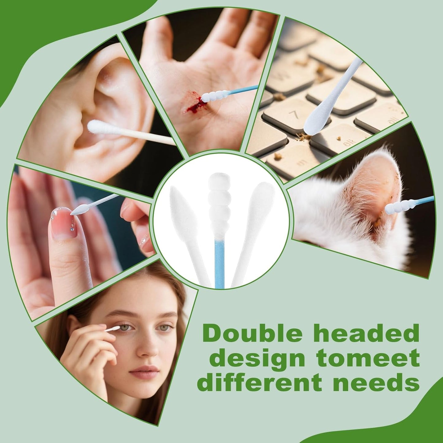 Cotton Swabs Individually Wrapped Travel Cotton Swabs, Cotton Stick Spiral Pointed Cotton Swab, Round Tip Cotton Swab, Double Tipped Cotton Swabs for Ear Makeup Cleaning Care (200 Count)