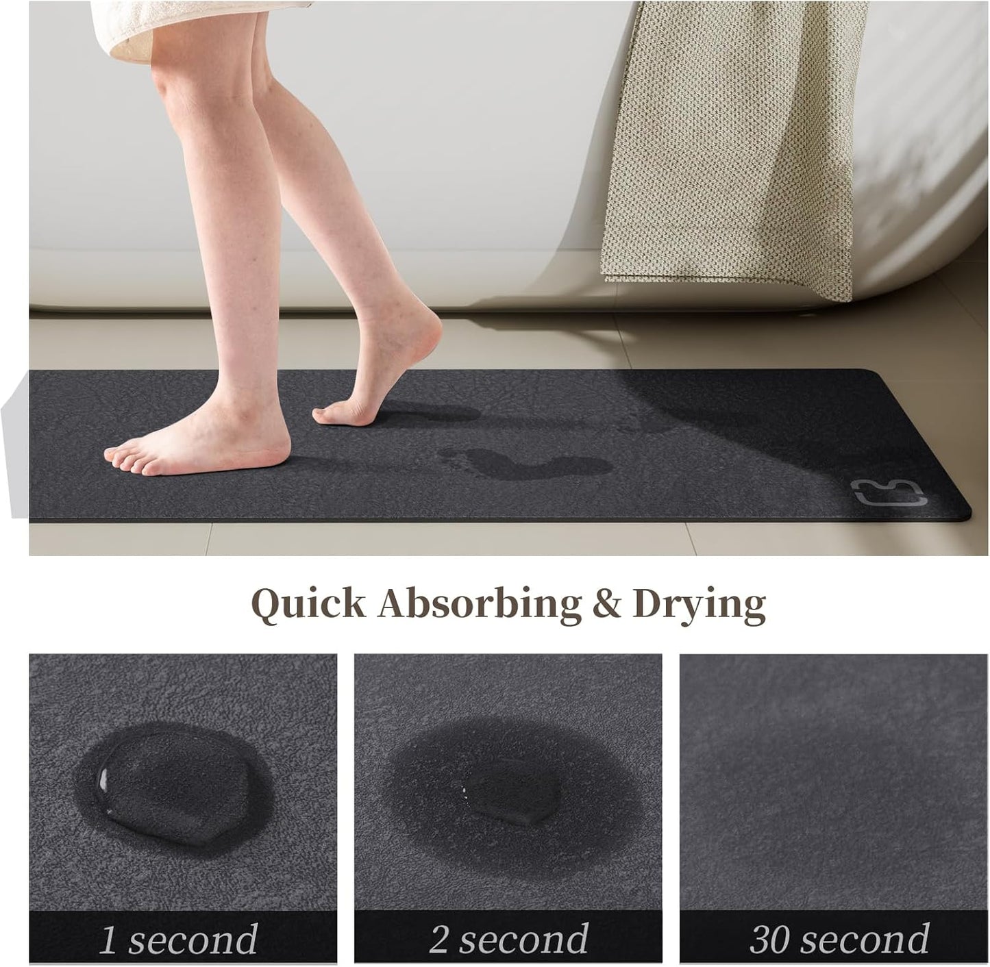 Diatomaceous Earth Bath Mat Rugs Quick Dry Super Absorbent Non Slip Rubber BottomThin Bathroom Mat Fit Under Door, Floor Rugs in Front of Bathtub,Shower Room,Sink,Washable, 15.7" x 23.6", Dark Grey