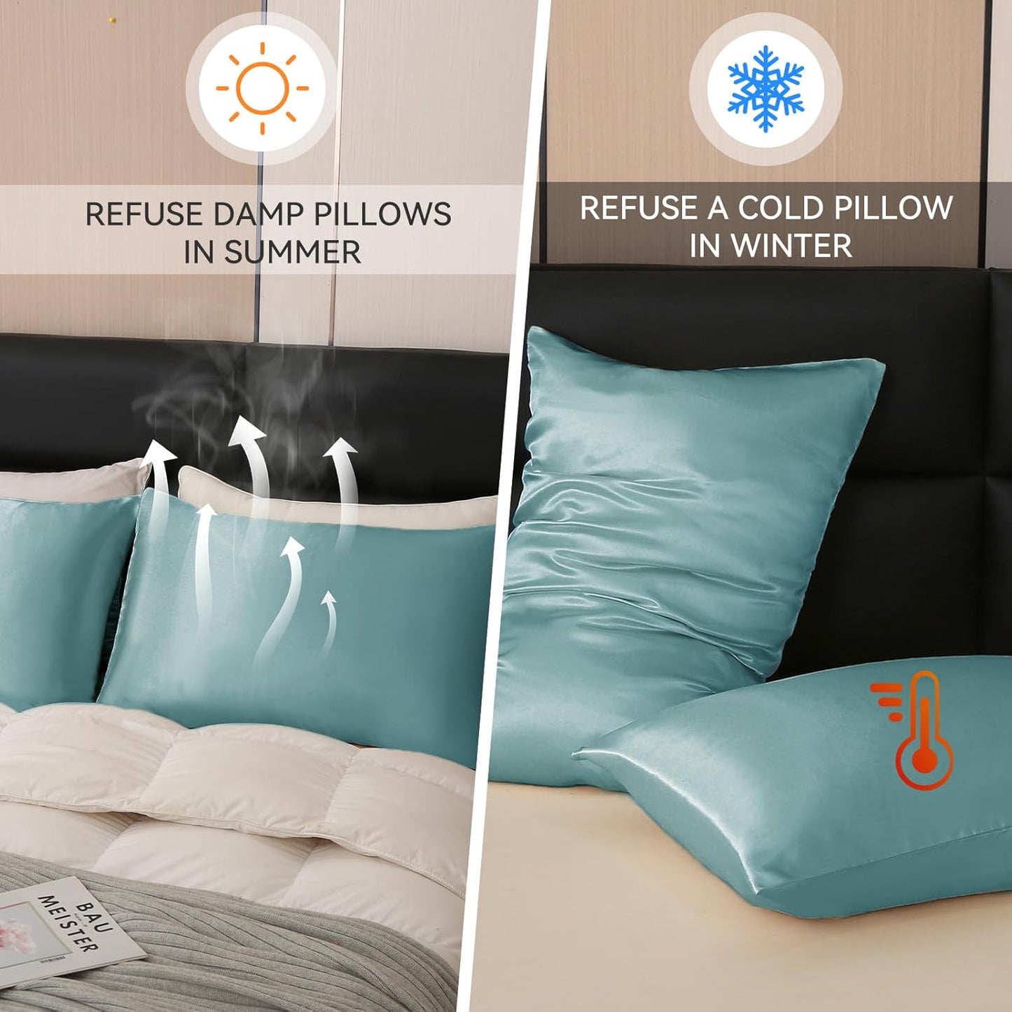 Tyfitb Satin Pillowcase Set for Hair & Skin Care – Cooling, Hypoallergenic, Anti-Frizz, Wrinkle-Free – Soft, Luxurious Pillowcases with Envelope Closure – 2-Pack, King Size 20x36, Gift-Ready