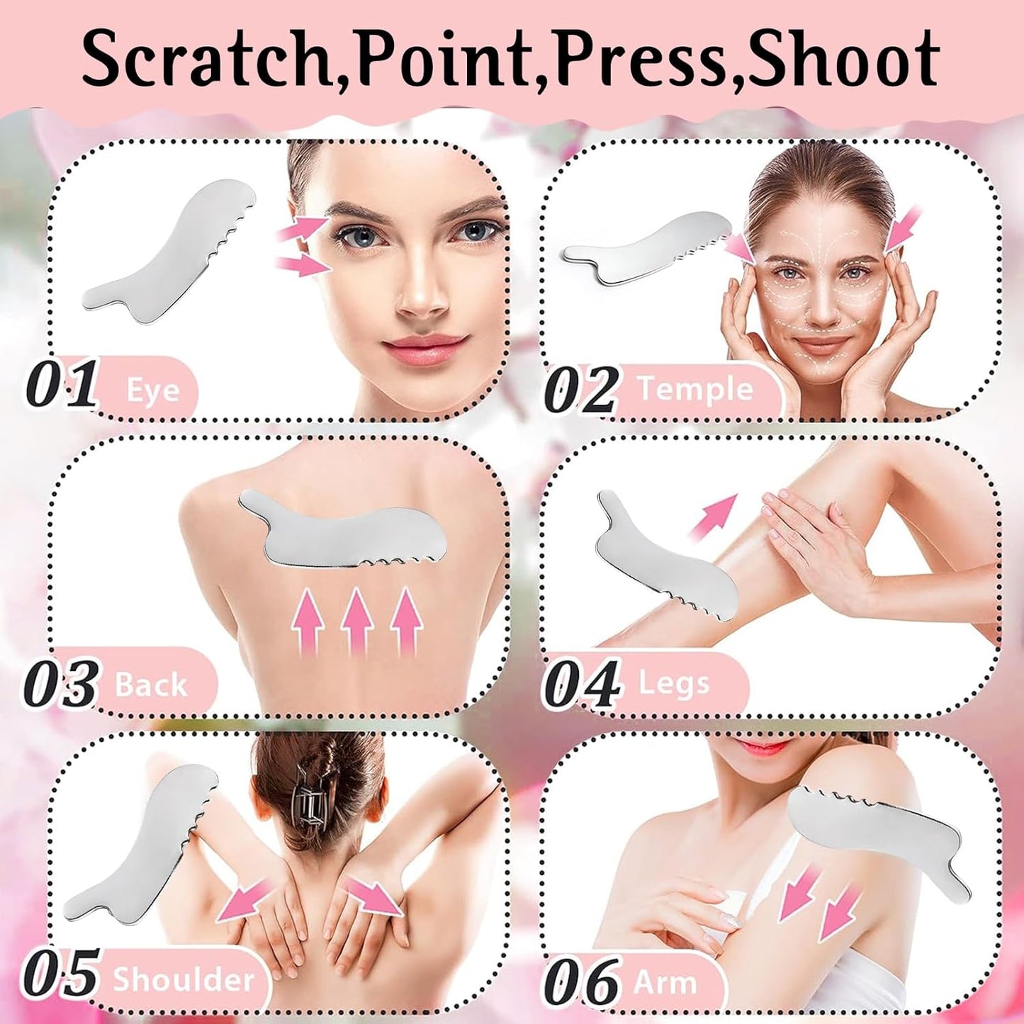 Gua Sha Facial Tools and Face Roller Set, Lymphatic Drainage Massager，Stainless Steel Facial Sculpting Eyes Roller Guasha for Face, Chin & Jawline Sculpting,Skin Care (White)