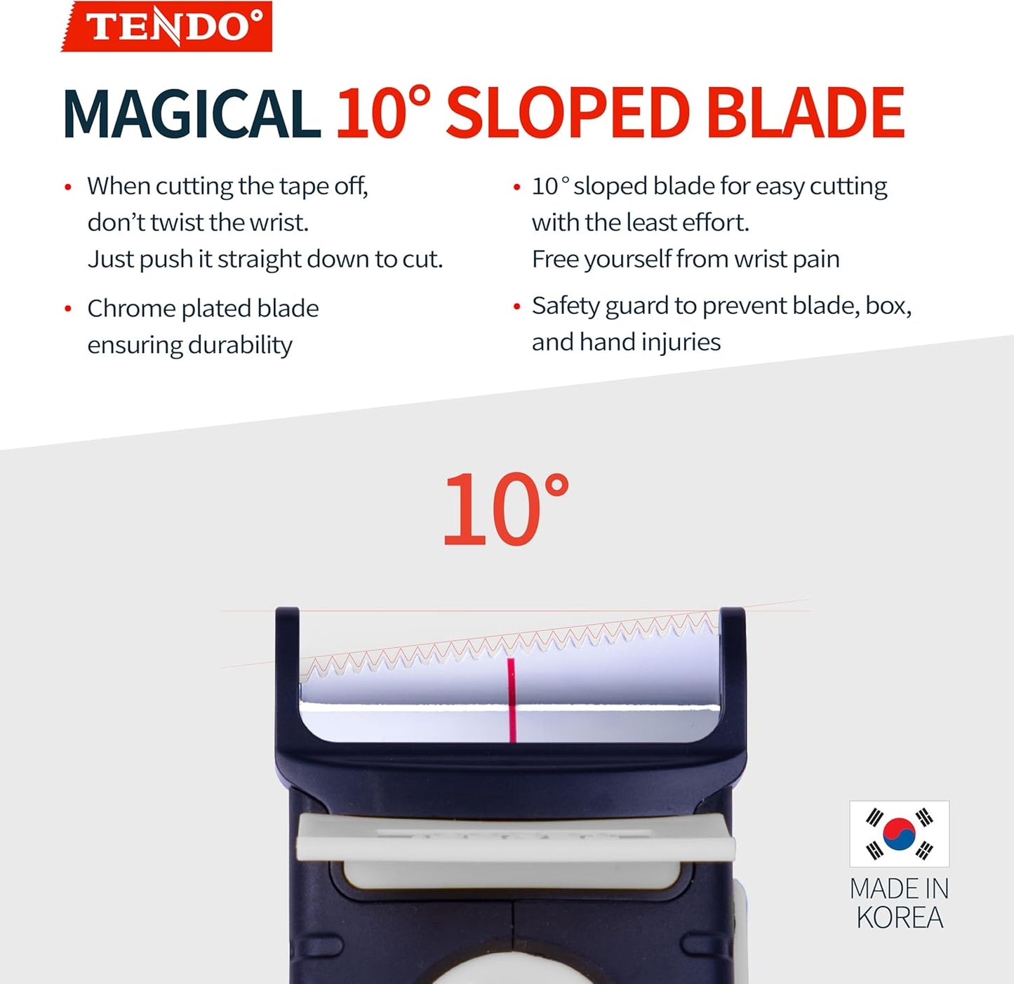 Heavy Duty Shipping Tape Dispenser: TENDO° Premium Line – Reusable, Replaceable, Eco-Friendly 2’’ Master Piece Dispenser for Pros with Patented 10° Sloped Chromium Blades - P-2200 (4th Gen.)_White