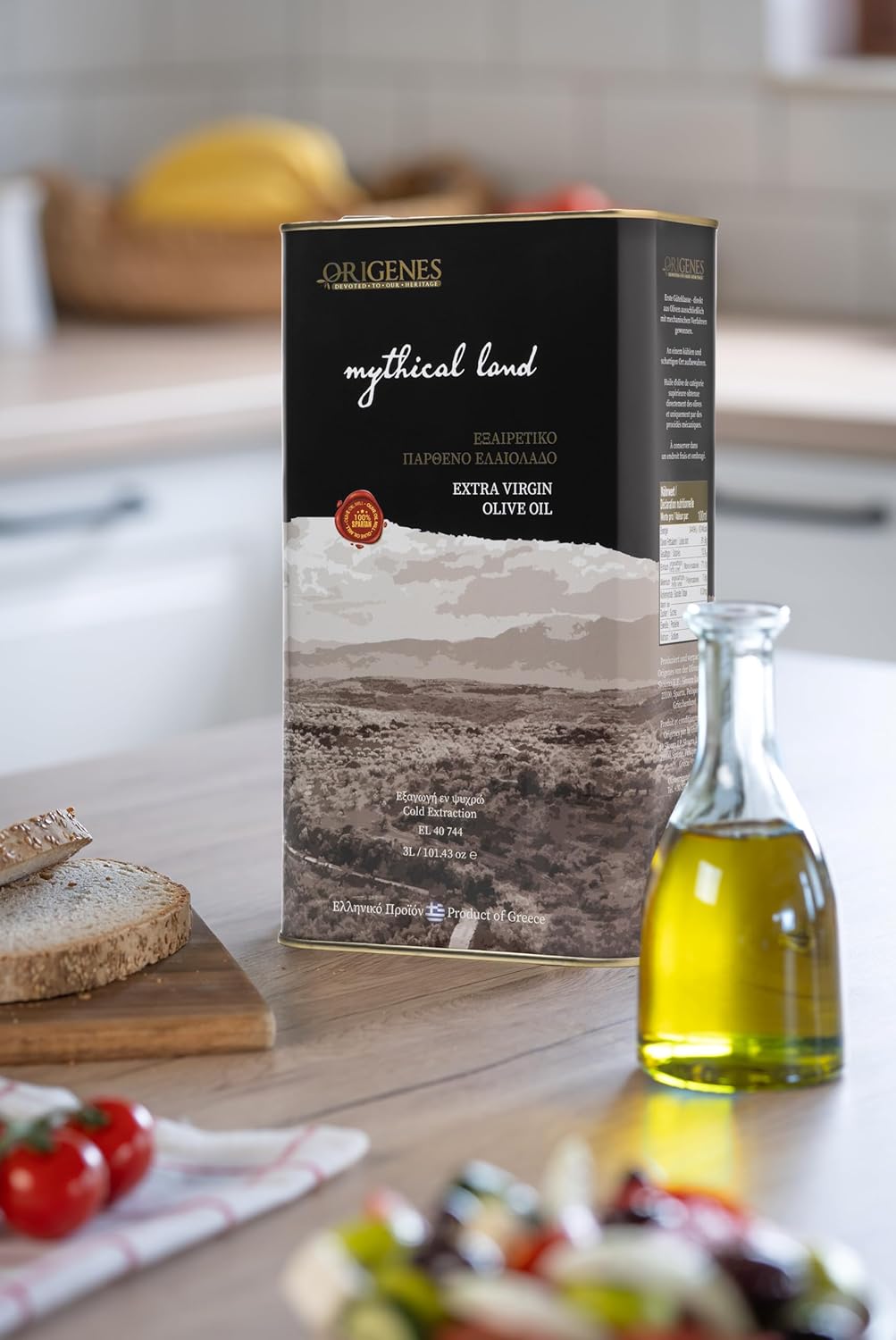 Extra Virgin Olive Oil Tin, Great Taste Cold Pressed, Polyphenol Rich EVOO, KORONEIKI Olive Oil Extra Virgin, EVOO from the Land of Sparta 3lt Tin