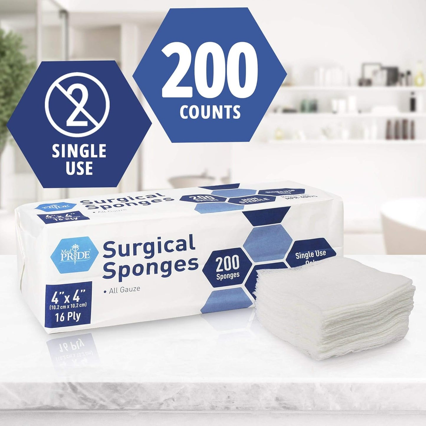 MED PRIDE All Cotton Non-Stick Bandage Supplies 4x4in Premium Quality Surgical Sponges 200 Pack 4'' x 4'', 16 ply–Gauze Pads Non sterile -First Aid Wound Care Dressing Sponge –Woven Medical Nonstick