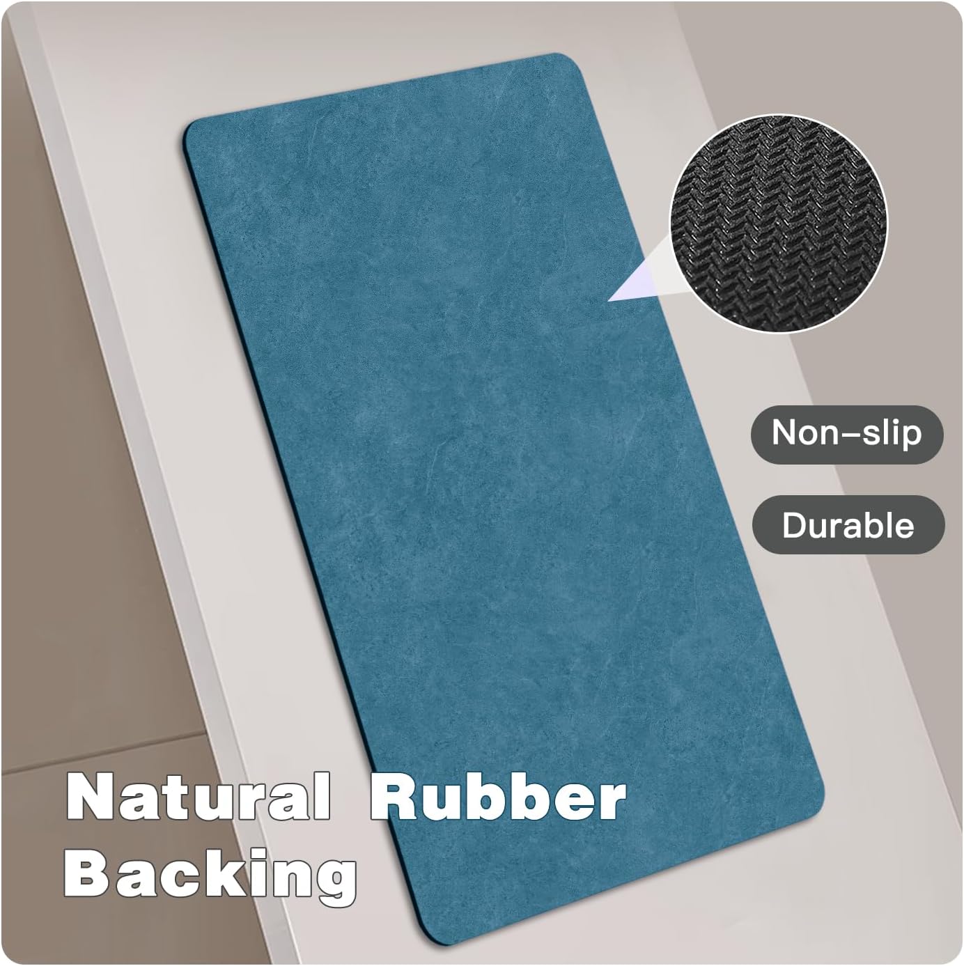 Bathroom Mat Quick Dry, Bathroom Rugs Non Slip Washable Thin Absorbent Bath Mat Fits Under Door Bathroom Floor Mat Perfect for Bath, Shower, or Sink 12"x12" Denim Blue