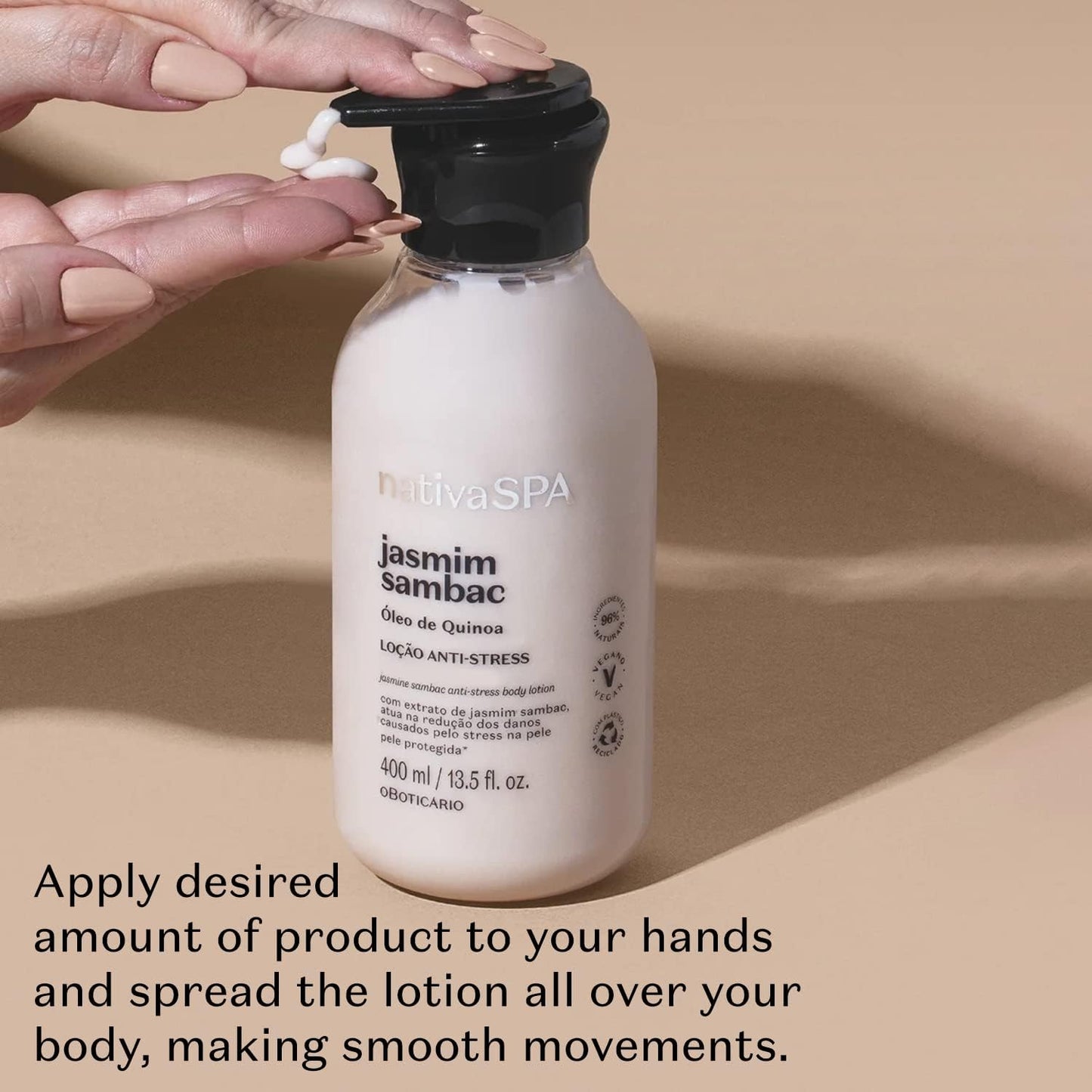 Nativa SPA by O Boticario Jasmin Sambac Anti-Stress Body Lotion, Fragranced Moisturizer Enriched with Purified Quinoa Drops to Boost Hydration, 13.5 Ounce (400ml)