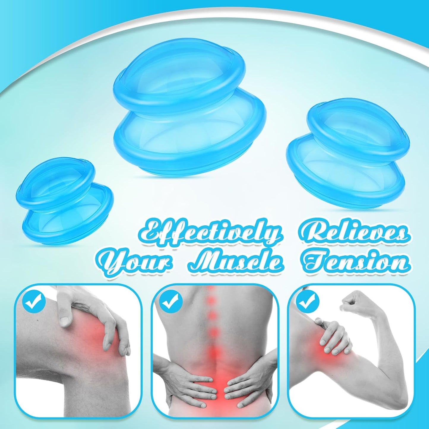 TrelaCo 6 Pcs Cupping Kit for Massage Therapy 3 Sizes Silicone Cupping Set Chinese Massage Therapy for Studio Household Cellulite Joint Pain Muscle Pain(Clear Blue)
