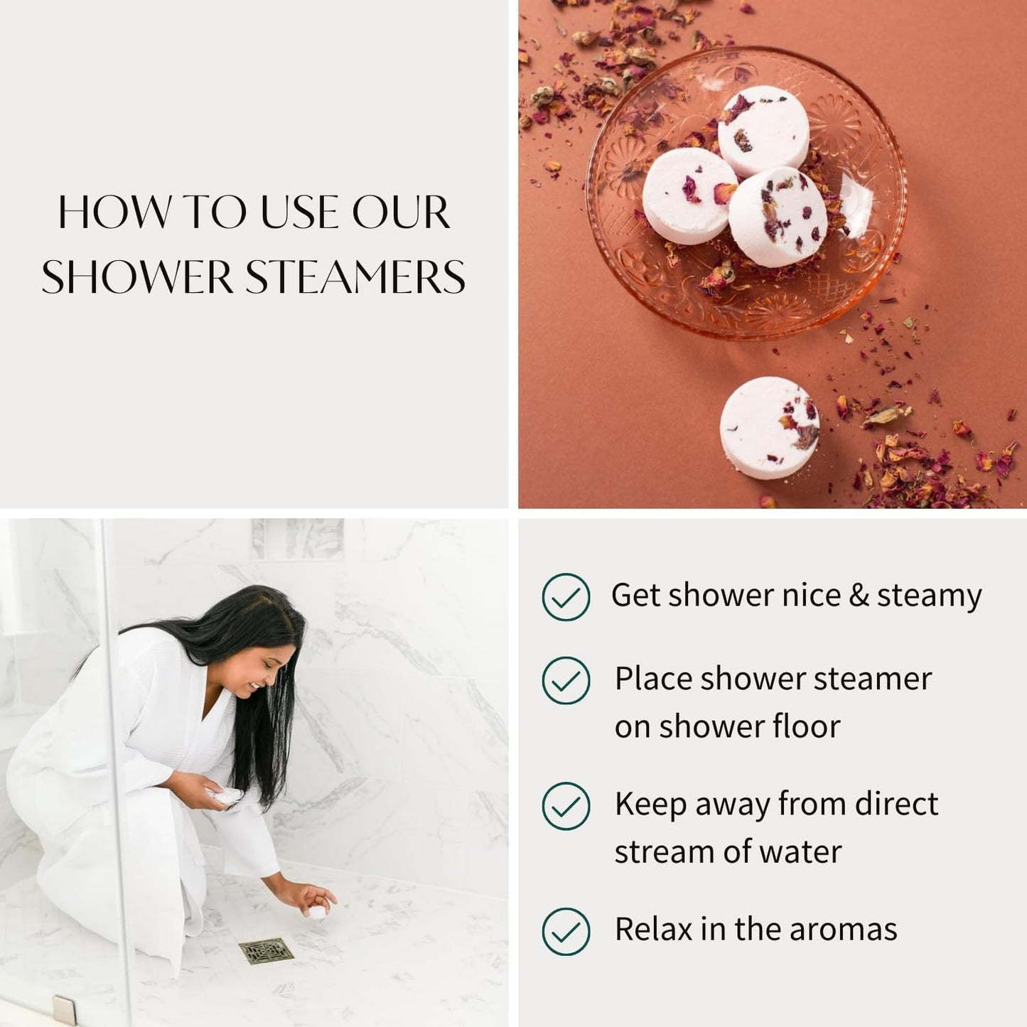 Thulisa Naturals Rose Shower Steamers Aromatherapy | Organic Shower Bombs with Essential Oils | Self Care Christmas Birthday & Spa Gifts for Women & Men | Stocking Stuffers | 4 Pack