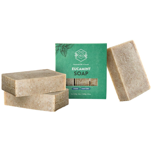 Crate 61 Organics, Handmade in Canada, Plant Based Cold Process Natural Bar Soap For Face And Body, With Premium Essential Oils, For Men And Women 3 Pack (Eucamint)