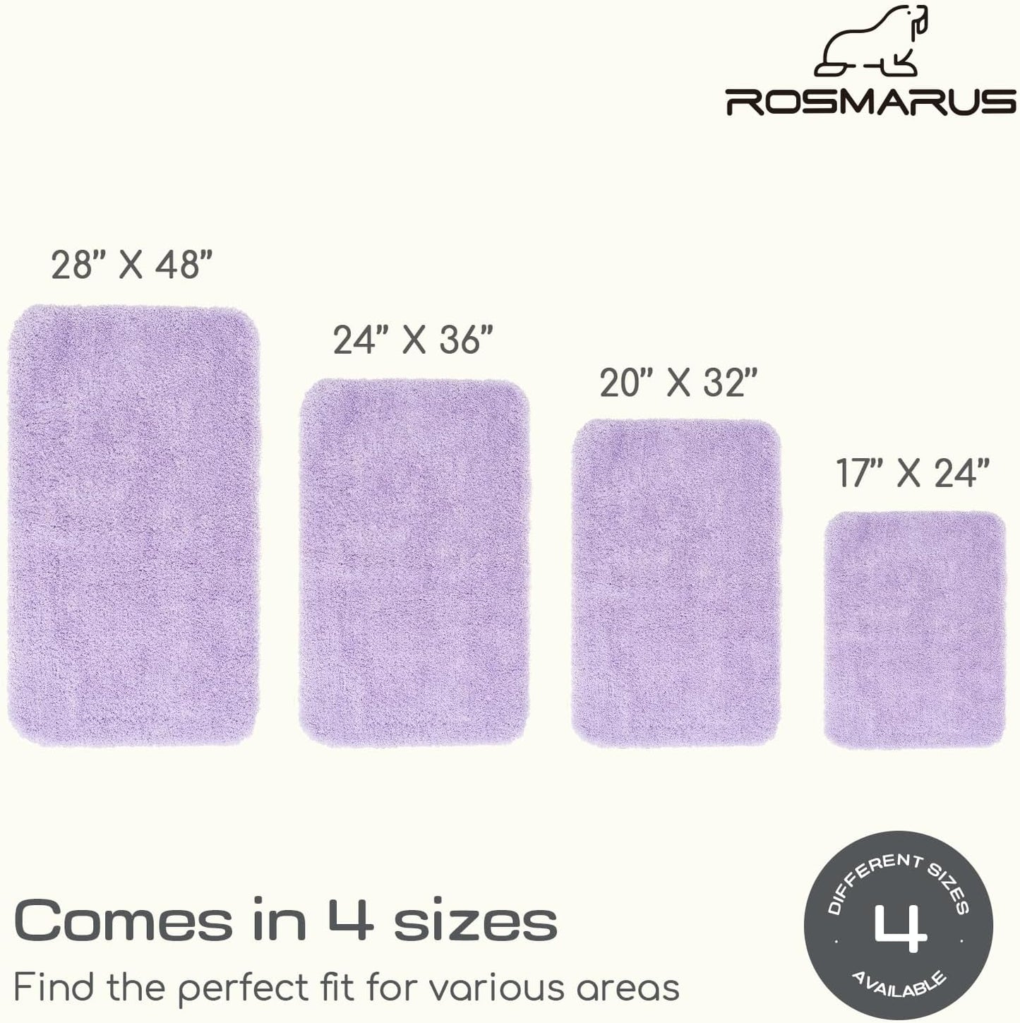 ROSMARUS Shaggy Non-Slip Bath Mat 24" x 36", Water-Absorbent Plush Bathtub Mat, Soft, Machine Washable, Purple