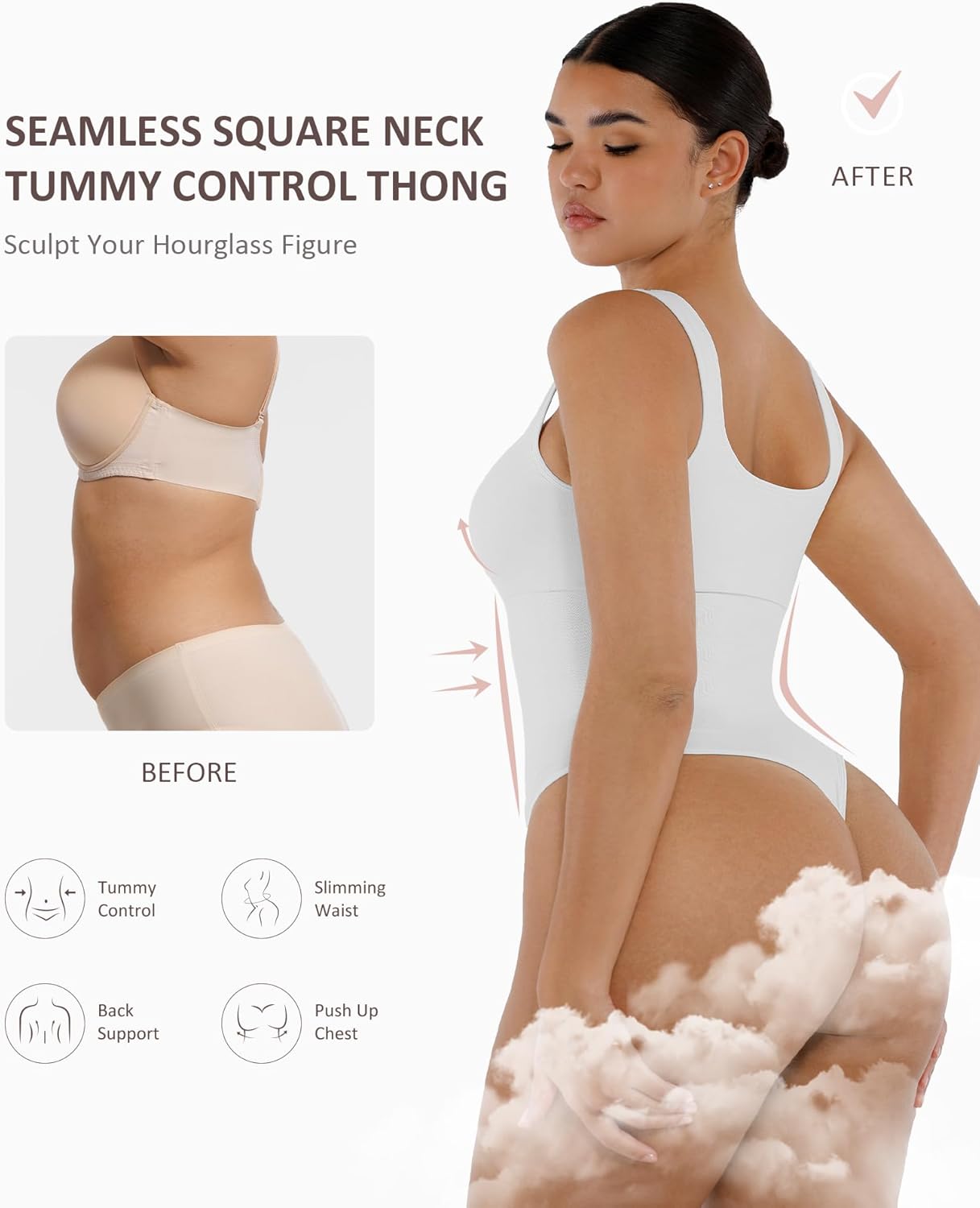 FeelinGirl Bodysuits for Women Seamless Square Neck Tummy Control Compression Thong Shapewear Bodysuit Tank Tops Bodysuit