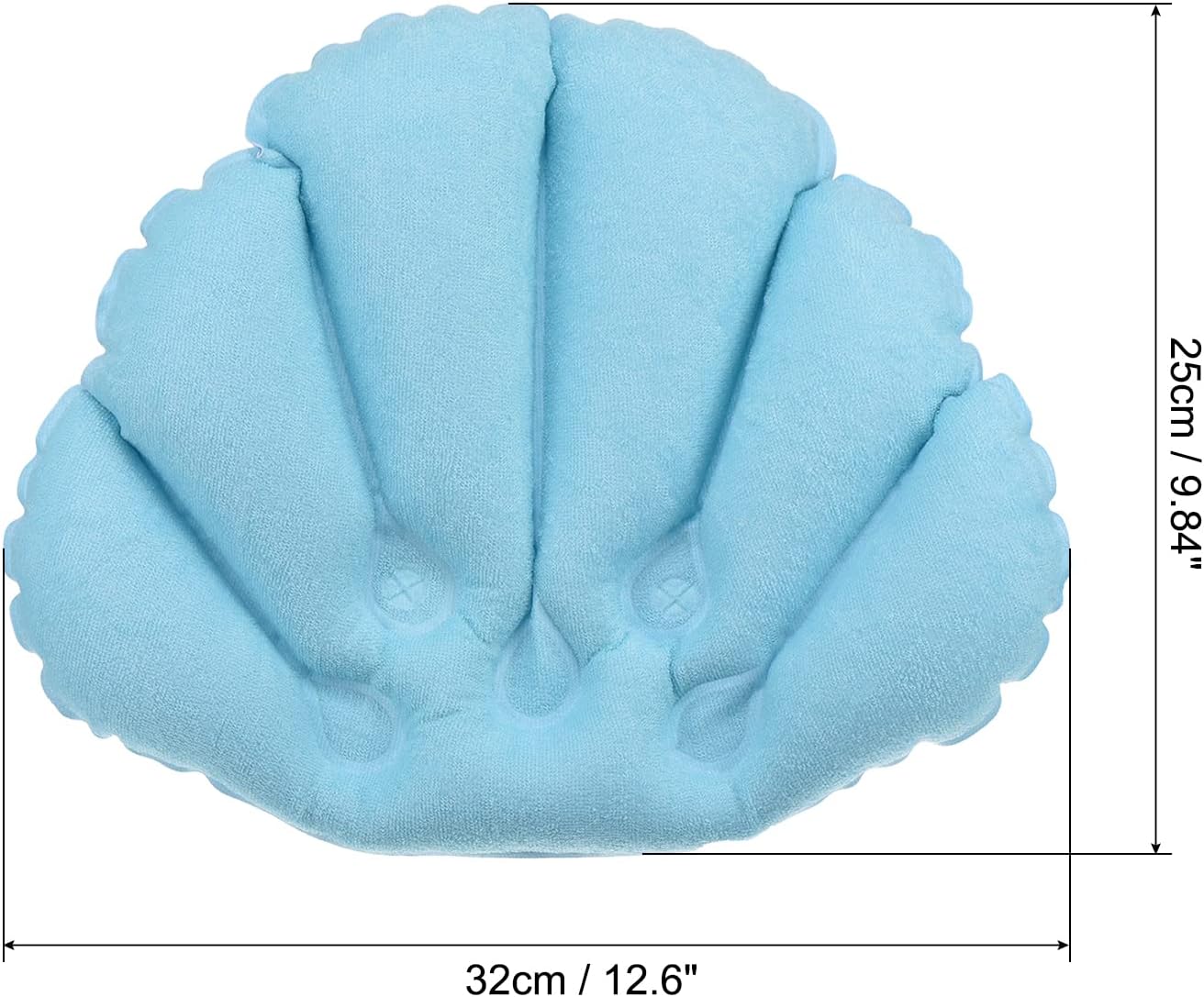 PATIKIL Inflatable Bath Pillow with Suction Cups, 2 Pack Terry Cloth Covered Shell Shape Bathtub Spa Pillow Neck Support for Bathtub Hot Tub, Blue