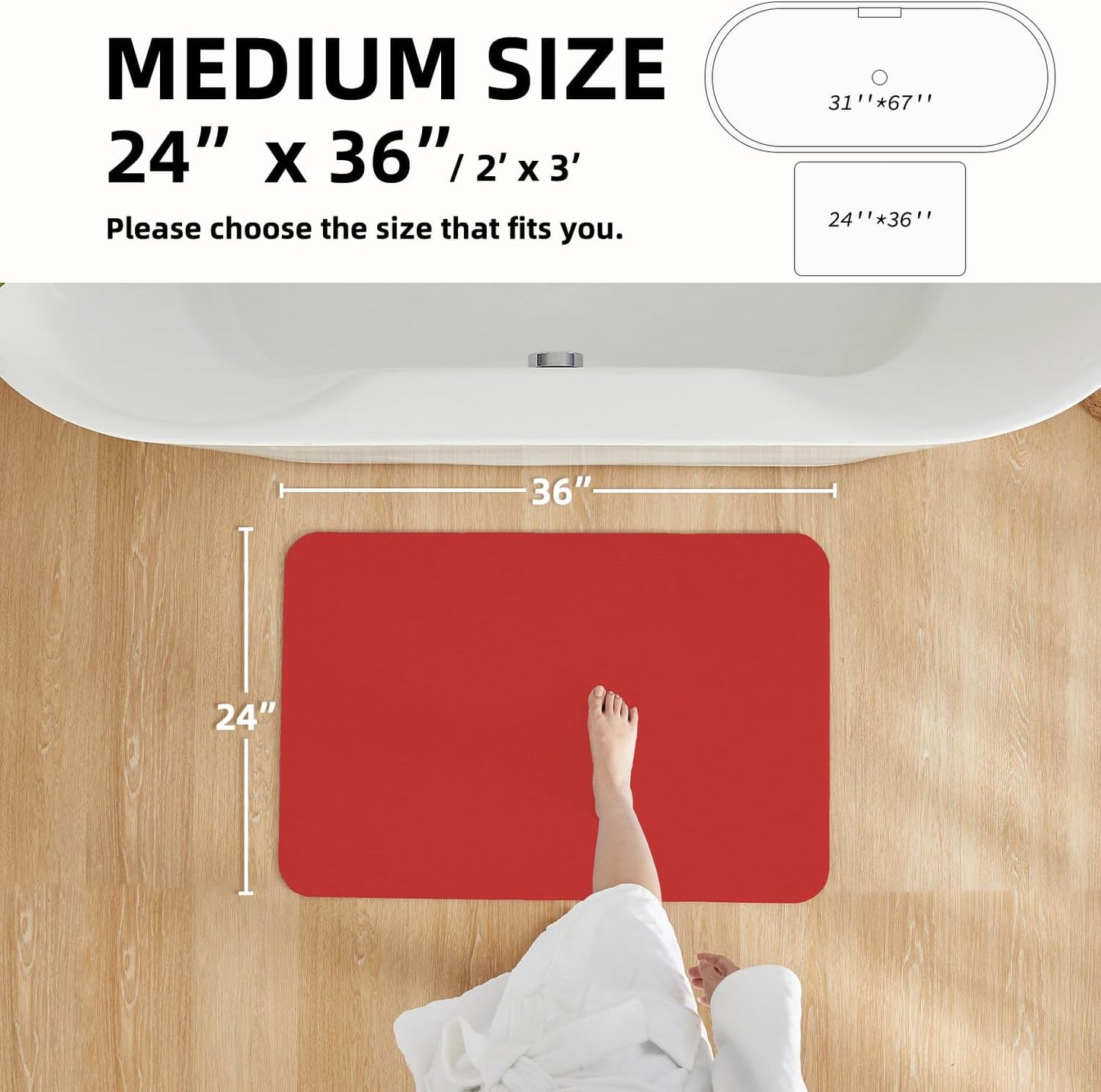 Christmas Bath Mat, Red Bathroom Rugs Non Slip Washable Thin Absorbent Bath Mat Fits Under Door Bathroom Floor Mat Perfect for Bath, Shower, or Sink 24"x36" Red