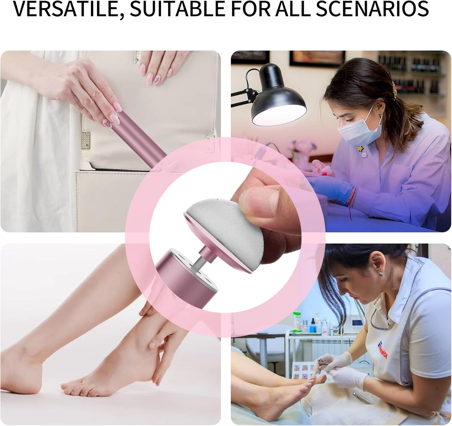Professional Electric Foot File Tool -Callus Remover Rotating Grinder,1200mAh Rechargeable Battery, 1-Hour Continuous Use, Foot Drill & Sander,Adjustable Speed Foot Files for Deadskin(Pink)