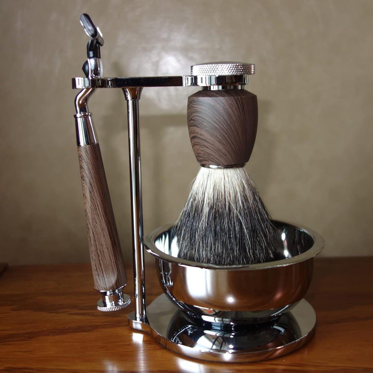 Deluxe Men Shaving Kit Includes Pure Badger Hair Shaving Brush and Bowl Kit,Compatible with Mach 3 Triple Blade 3-Layer Intimate Razor,Clean Shave Birthday Christmas Original Shaving Set