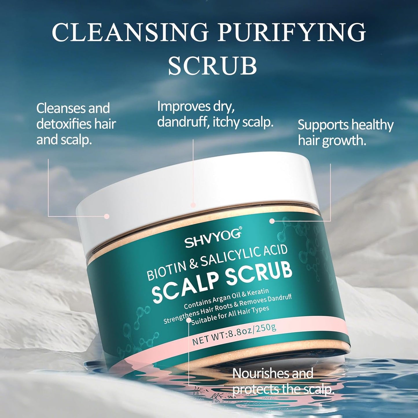 Scalp Scrub, Biotin 2-in-1 Scalp Exfoliator Scrub Clarifying Detox Shampoo with 3% Salicylic Acid & Tea Tree for Dandruff, Build Up, Itchy Scalp, Oily Hair & Dry Scalp Treatment with Scalp Massager