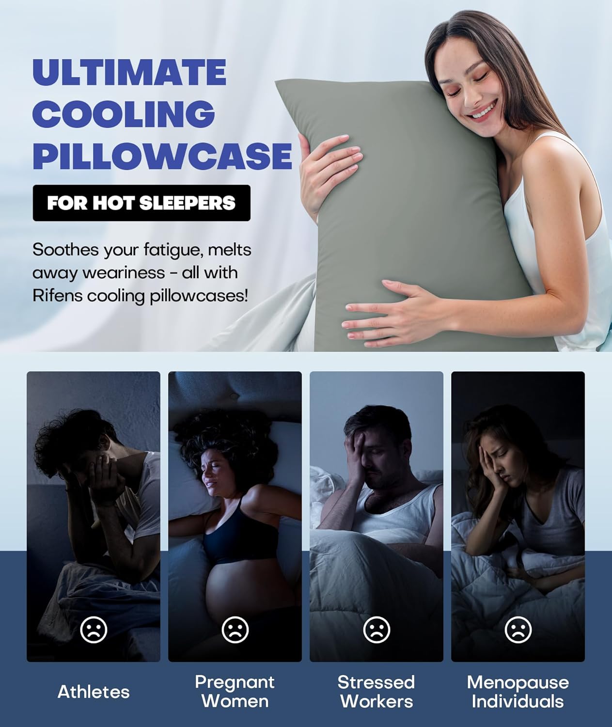 Ice Cooling Pillowcase for Hot Sleepers, Instantly Cool, Stays Cold All Night, Softer Than Silk Pillow Cases, Pillow Covers with Invisible Zipper, Gift for Men & Women - Queen Size, Dark Gray (1 Pack)