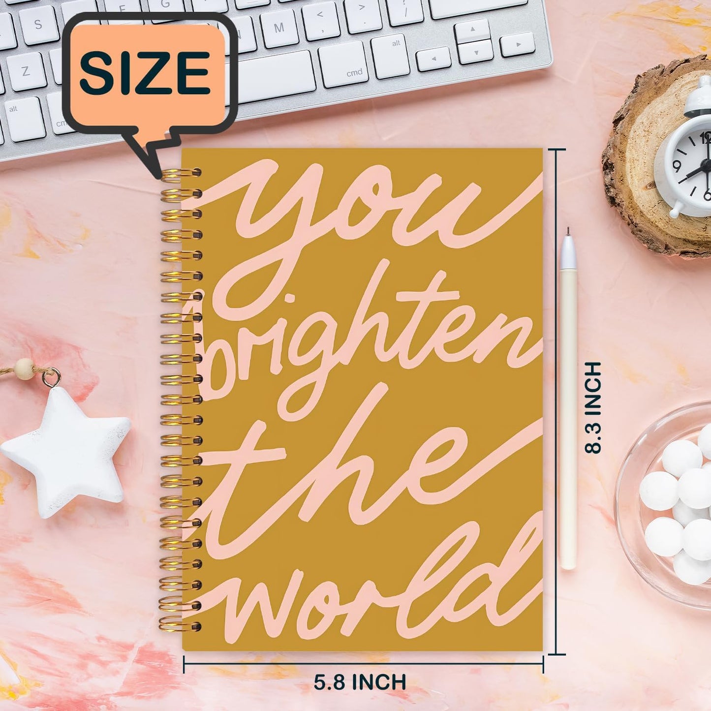 Inspirational Spiral Journal Notebook 5.5x8.3in, You Brighten the World,Positive Gifts for Women, Affirmation Journal for Women, Motivational Hardcover Notebook