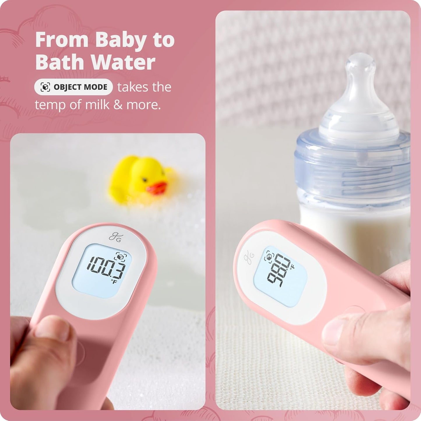 Greater Goods No-Touch Infrared Digital Thermometer for Adults, Kids, and Babies, Forehead Thermometer with Ergonomic Grip, Fever Alarm, HSA FSA Eligible, Blush Pink