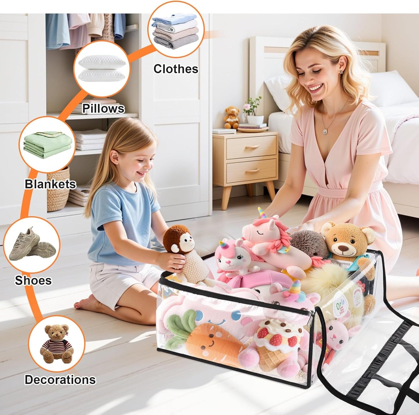 Clear Clothes Storage Bags, 6 Pack Closet Organizers and Under Bed Storage Containers, Foldable Moving Bags with Zippers for Comforter, Blanket, Bedding, Duvet, PVC Packing Bags 90L