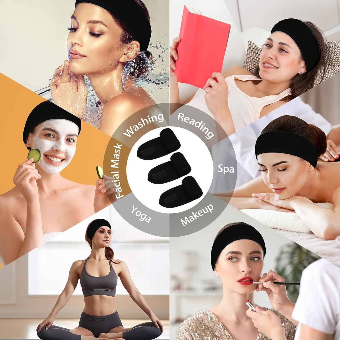 3 Pack Facial Spa Headband for Women - Adjustable, Non-Slip Terry Cloth Headband for Washing Face, Makeup, and Shower - Soft and Stretchable Hair Wrap