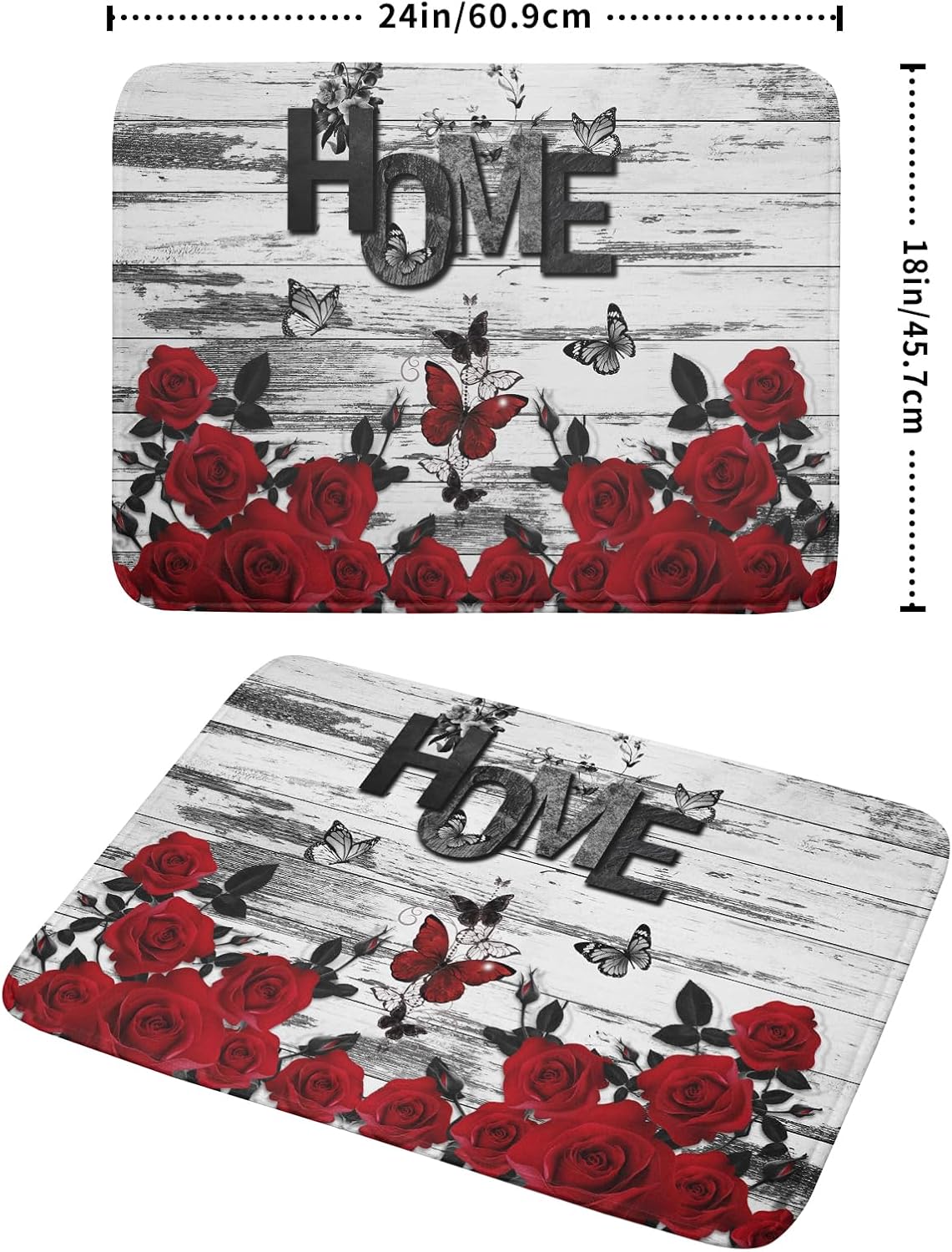Red Rose Dish Drying Mat 18x24 inch Romantic Floral Absorbent Microfiber Sink Counter Dishware Drainer Pad for Kitchen Coffee Bar Decor
