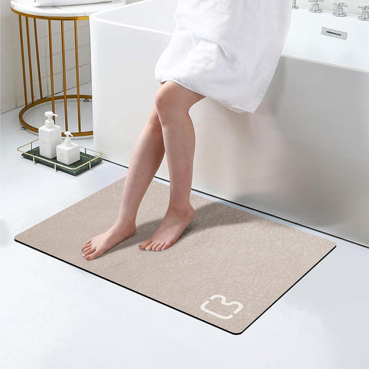 Diatomaceous Earth Bath mat Super Absorbent Bath Mat Non Slip Fast Drying Shower Rugs Stone Bath Mat for Bathroom Thin Bathroom Floor Mats Fit Under Door, Machine Washable, 17" x 27.5", Taupe