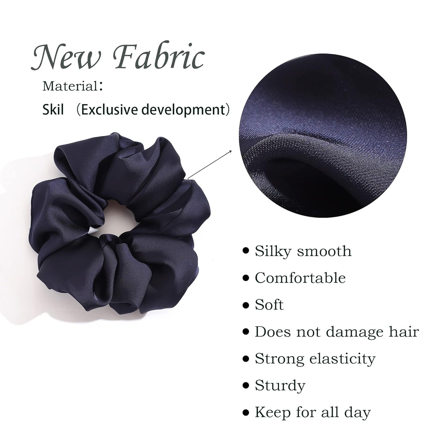 Large Satin Silk Scrunchies for Women,Scrunchie for Thick Hair Girl Hair Ties Ponytail Holders Jumbo Scrunchies(Black Navy-Blue Red Rose-Red) 4PCS