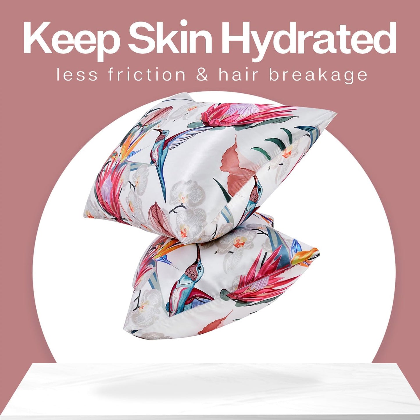 MR&HM Satin Pillowcase for Hair and Skin, Silk Satin Pillowcase 2 Pack, Queen Size Pillow Cases Set of 2, Silky Pillow Cover with Envelope Closure (20x30, Floral Bird)