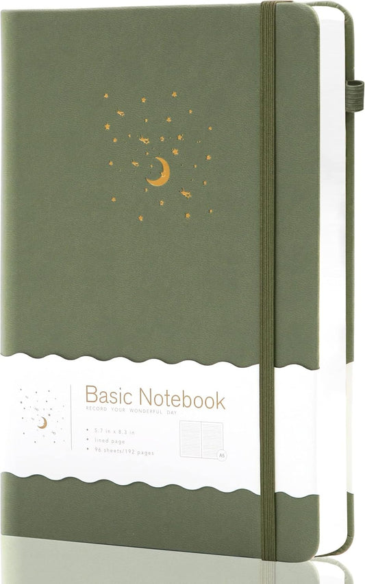 CAGIE Lined Journal Notebook for Work, 196 Pages, Medium 5.7" x 8.3", Hardcover Notebook Journal with Pen Loop, (Turquoise Ruled), Gifts