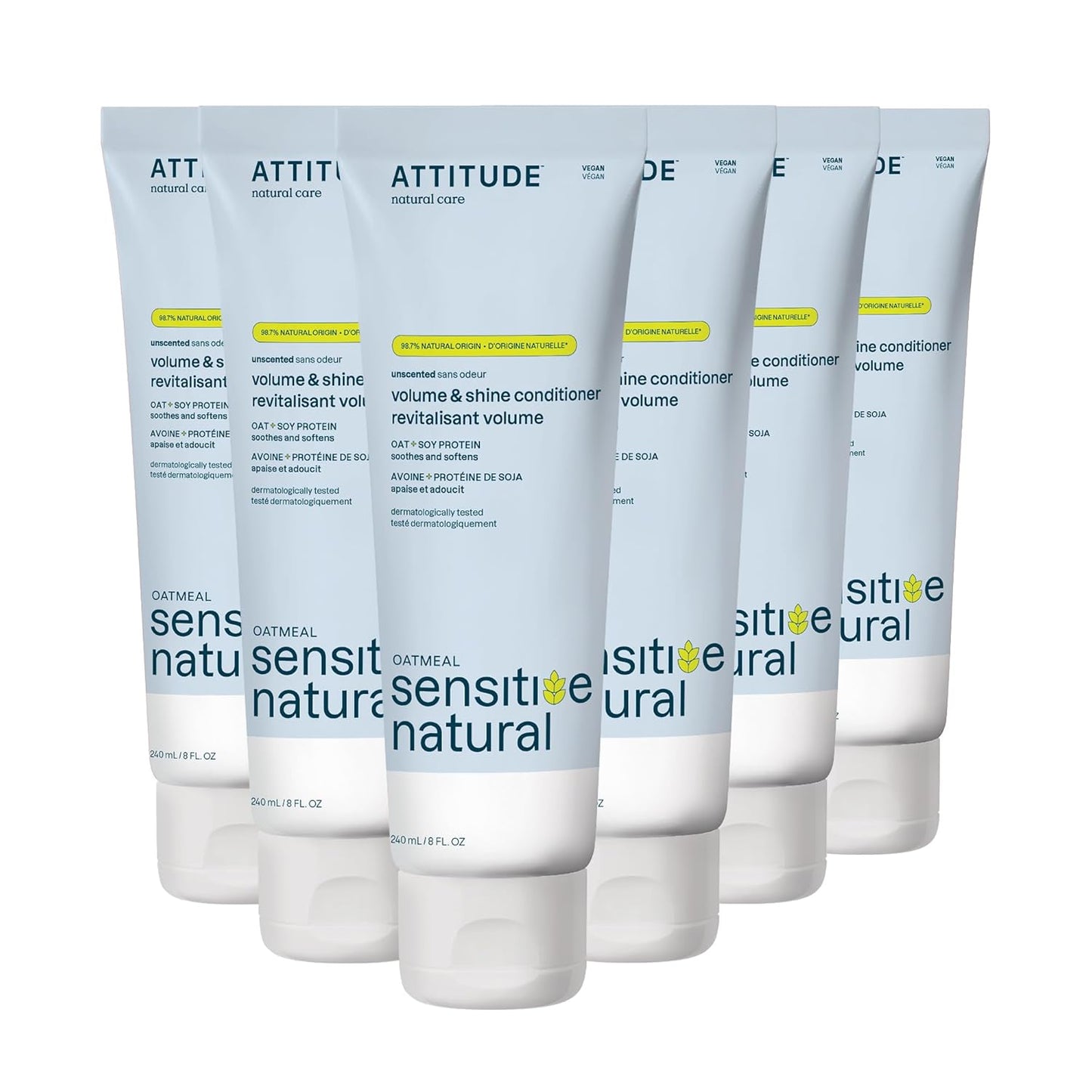 ATTITUDE Extra Gentle Hair Conditioner for Sensitive Dry Scalp, Soothing Oat, Naturally Derived Ingredients, Dermatologically Tested, Vegan Detangler, 8 Fl Oz (Pack of 6)