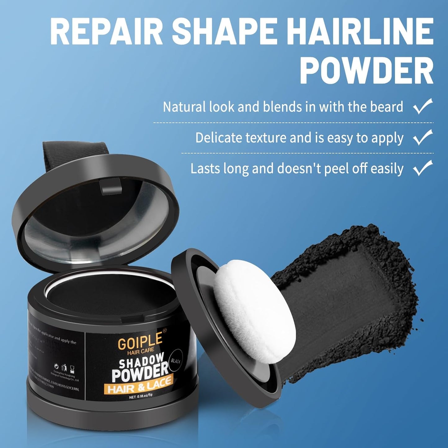 Beard Pencil Filler for Man Dual Ended Micro-Fork Tip Beard Filler - Beard Pen & Brush Long Lasting Coverage Natural Finish - Male Mustache Repair Shape Hairline Powder Root Touch Up Hair Color(Black)