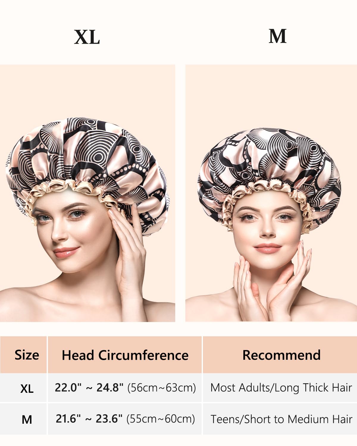 mikimini Shower cap for Women and Girls,Champagne Shower Caps with Lace, Double Layer Waterproof, Reusable, Washable, High-quality,Medium (Pack of 1)