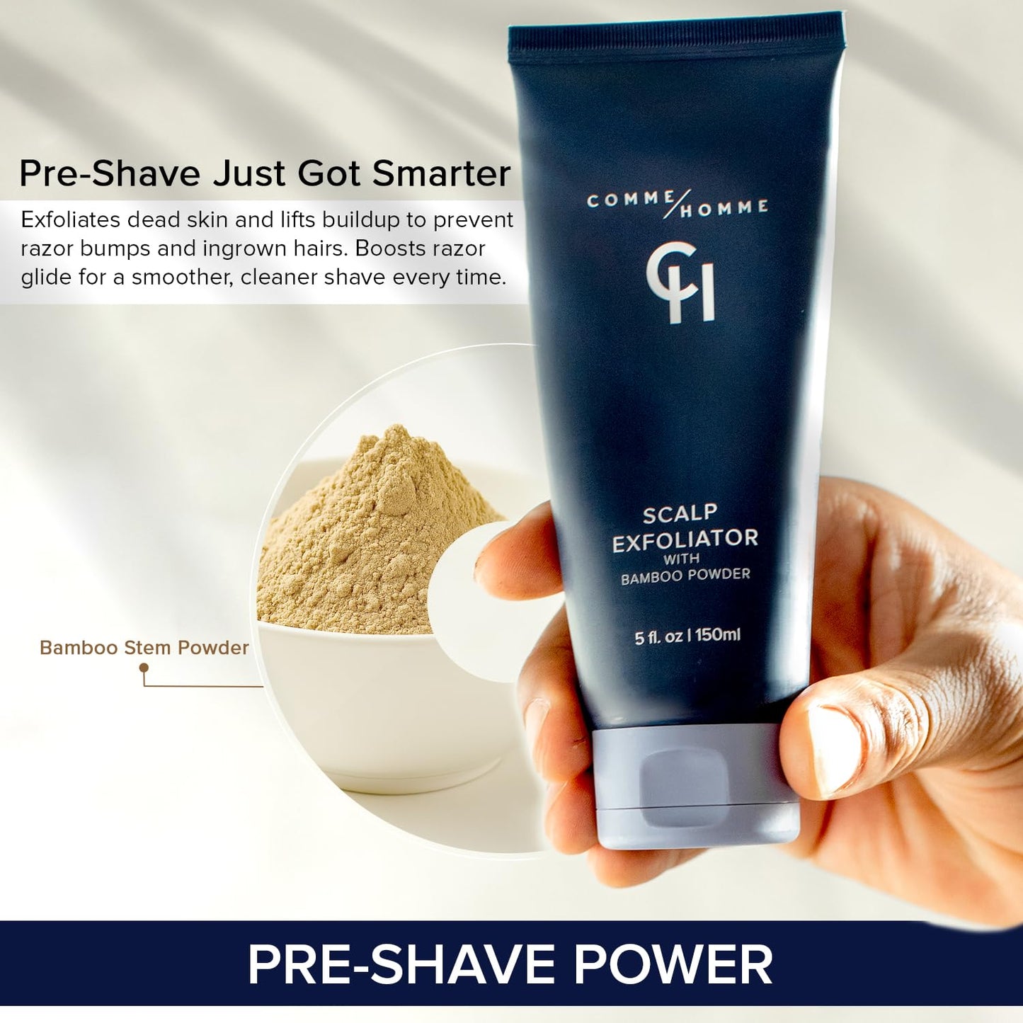 Comme Homme Scalp Exfoliator for Bald Men – Pre-Shave Scalp Scrub with Bamboo Stem Powder, Glycolic Acid, Aloe Leaf Juice & Caffeine – Removes Dead Skin Cells & Impurities – 5 fl oz/150 ml (Pack of 2)